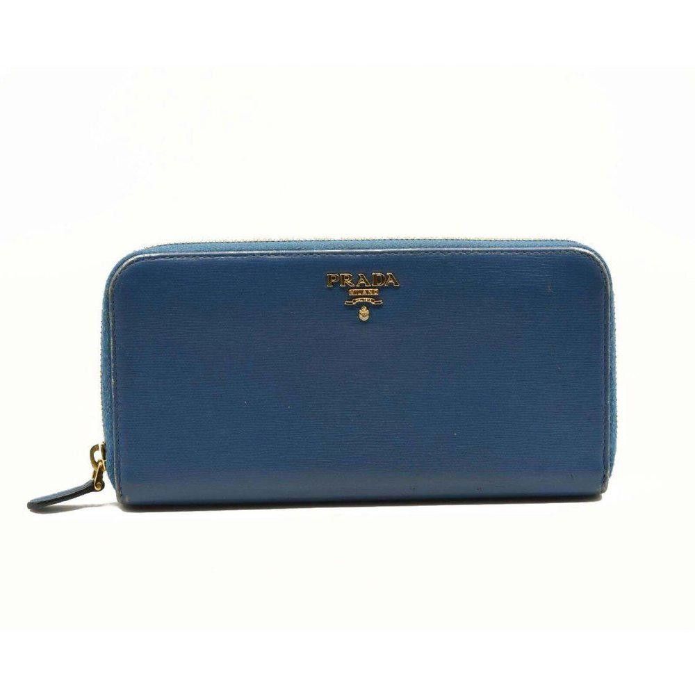 image of Prada Saffiano Metal Continental Zippy Zip Around in Blue, Women's