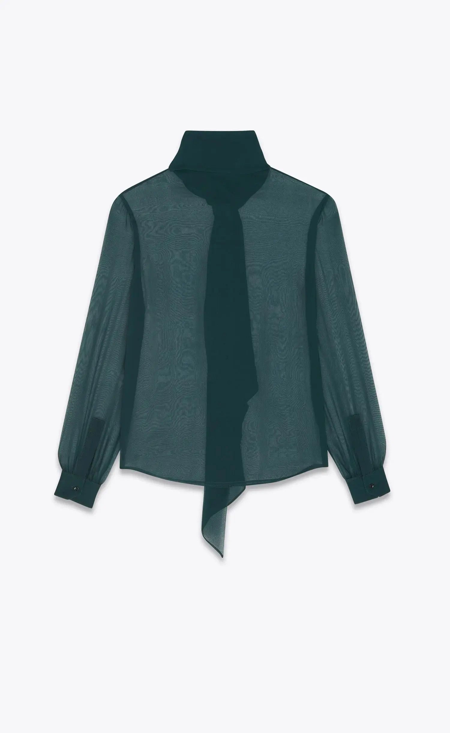 Saint Laurent Paris o1b1hav111124 Lavallière Neck Blouse in Crepe Muslin Green Size M / US 6-8 / IT 42-44 - 3 Thumbnail