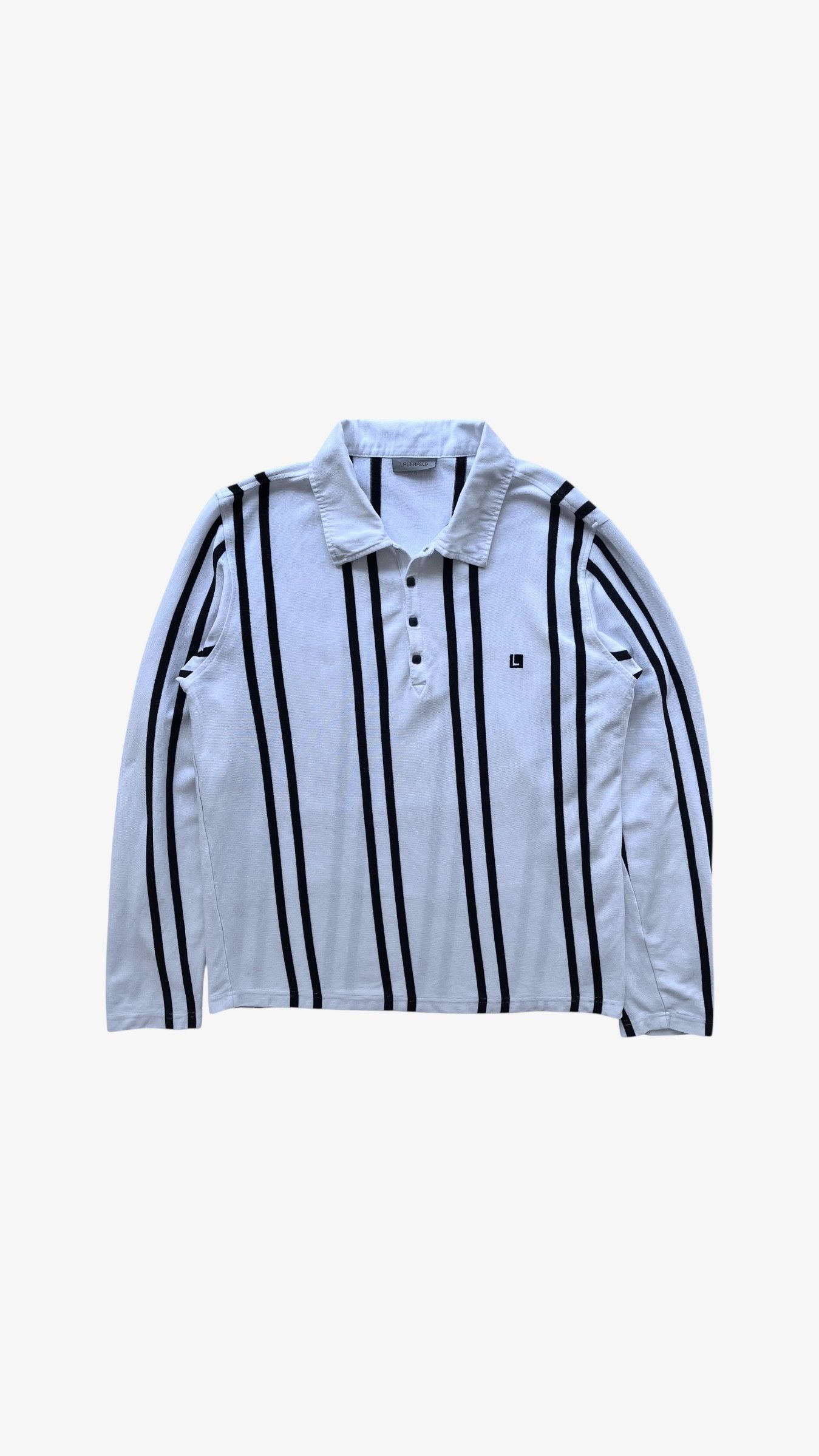 Karl Lagerfeld Vintage Y2K Women's Karl Lagerfeld Pinstripe Rugby Shirt Size L / US 10 / IT 46 - 1 Thumbnail