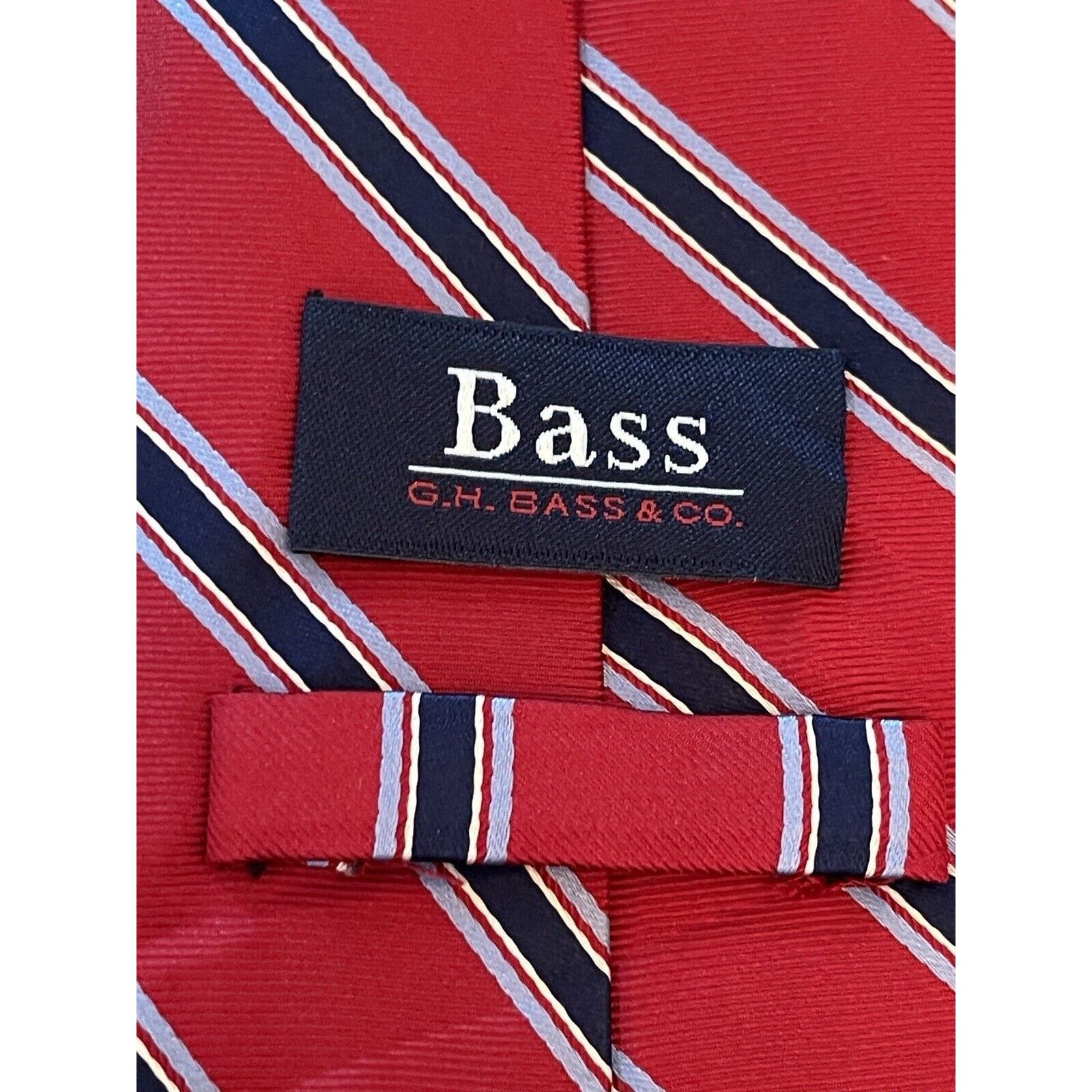 Bass Bass Red Blue 100% Silk Men’s Neck Tie Made In China Size ONE SIZE - 8 Thumbnail