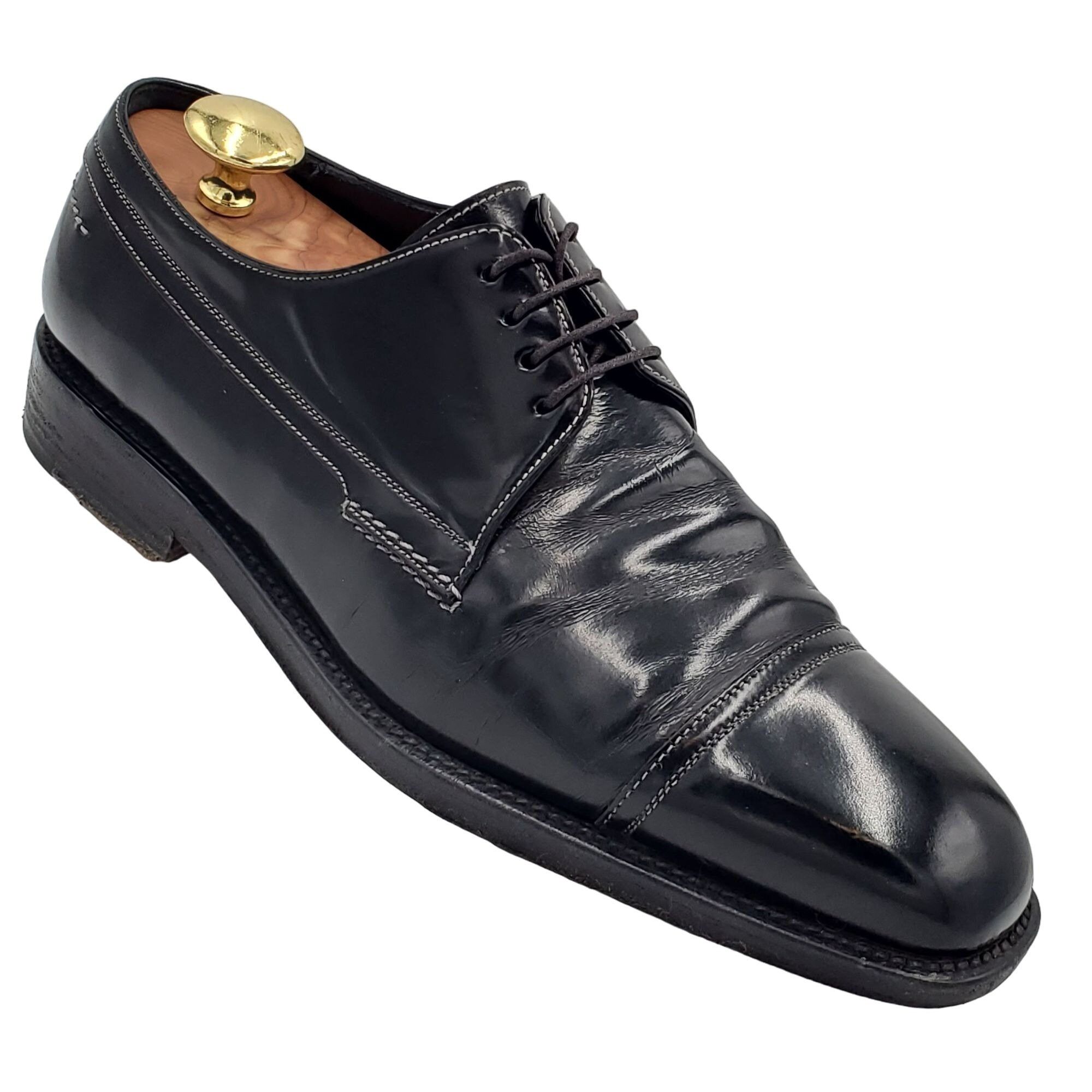 image of Vintage Salvatore Ferragamo Men 8 Black Calf Leather Italian Shoes in Black Brown