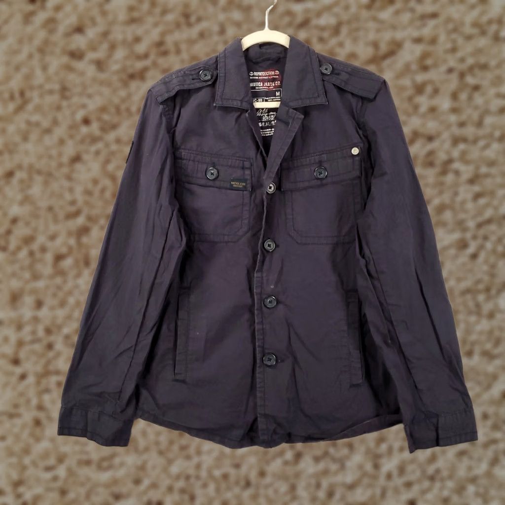 Nautica Nautica Mens Medium Navy Canvas Military Army Shacket Shirt Jacket Size US M / EU 48-50 / 2 - 1 Thumbnail
