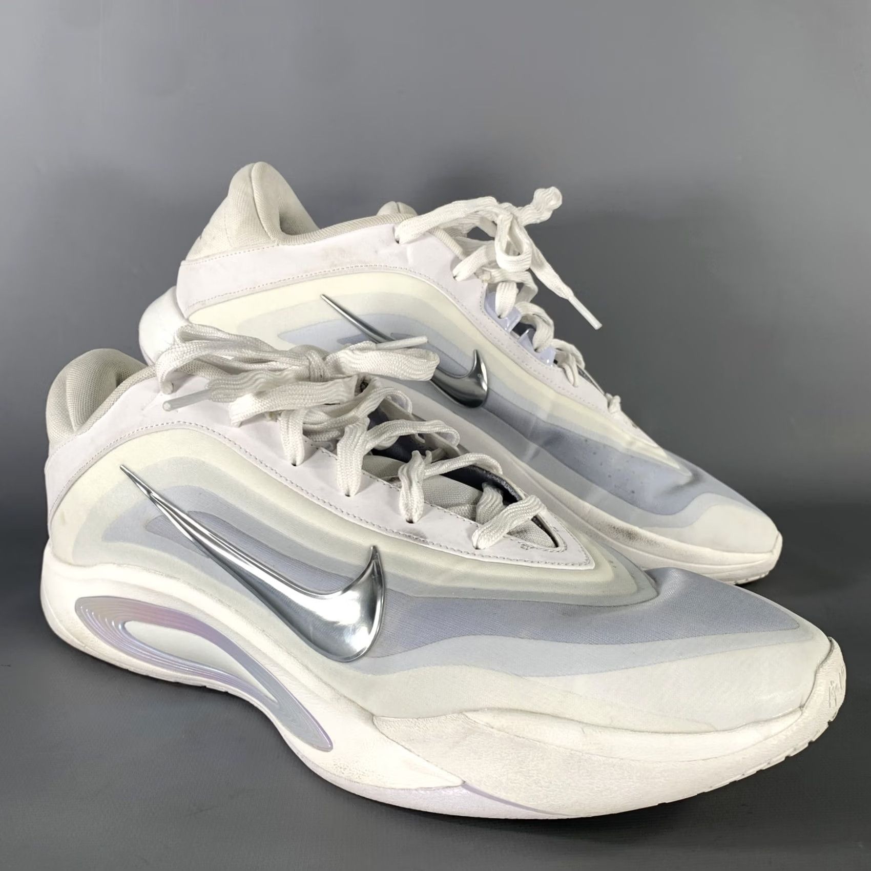 Nike NIKE Basketball Sneakers Canvas Mixed Patterns White Silver Size 15.5 Size US 15 / EU 48 - 2 Thumbnail