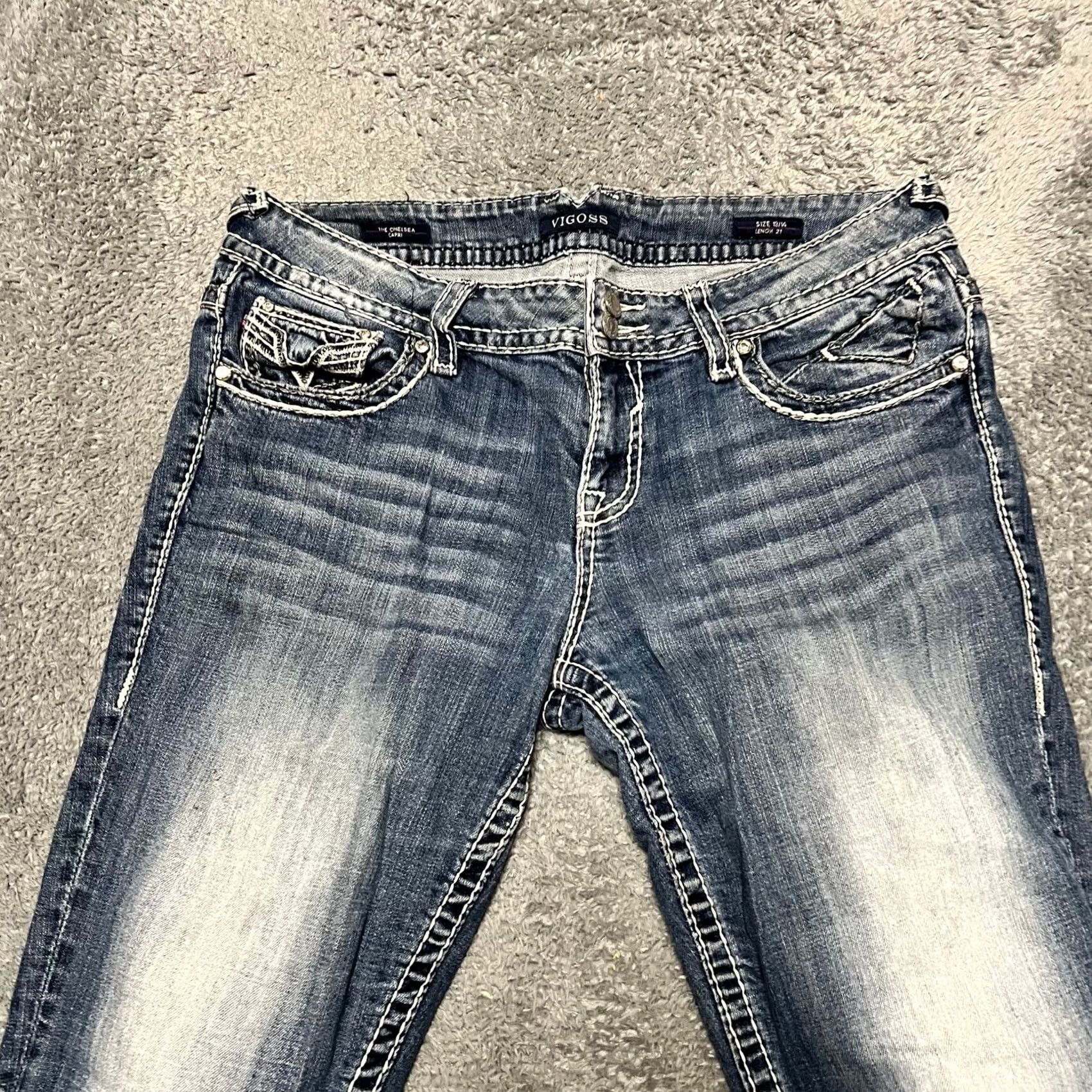 Vintage VIGOSS Jeans Chelsea Capri Womens 13/14 37x23 Thick Stitch Western Blue Juniors Size 13 Women Size 34" / US 12 / IT 48 - 4 Thumbnail