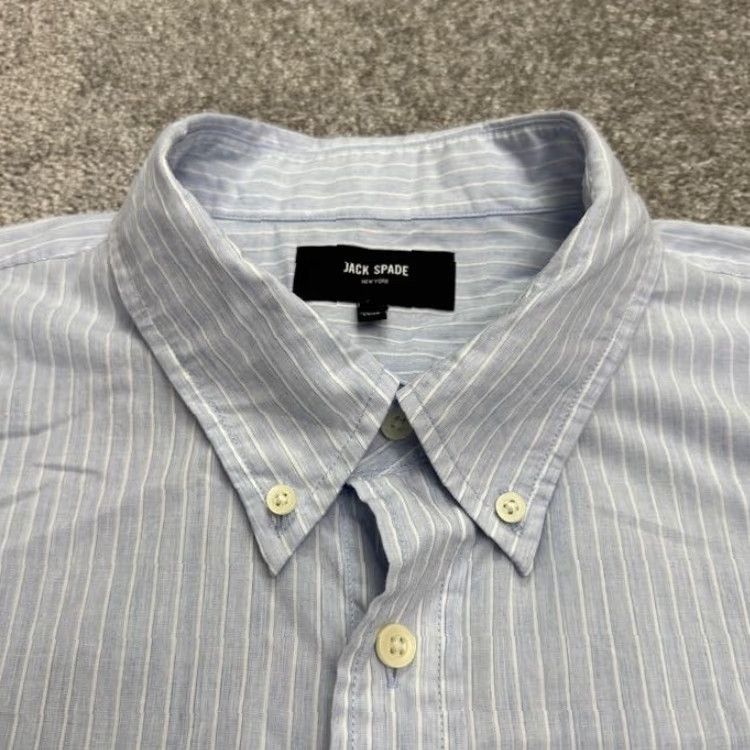 Vintage JACK SPADE Men's Dress Shirt 2XL Blue White Striped Cotton Casual Workwear Size 48R - 3 Thumbnail