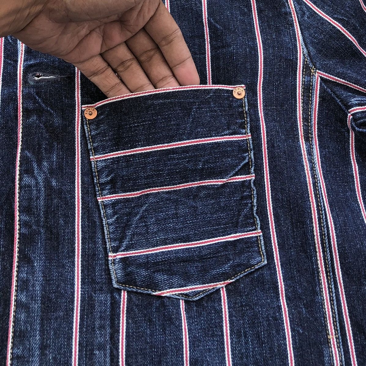 Edwin VTG EDWIN 13oz Grand Blue Selvage Denim Jacket Striped Jeans Size US L / EU 52-54 / 3 - 10 Thumbnail