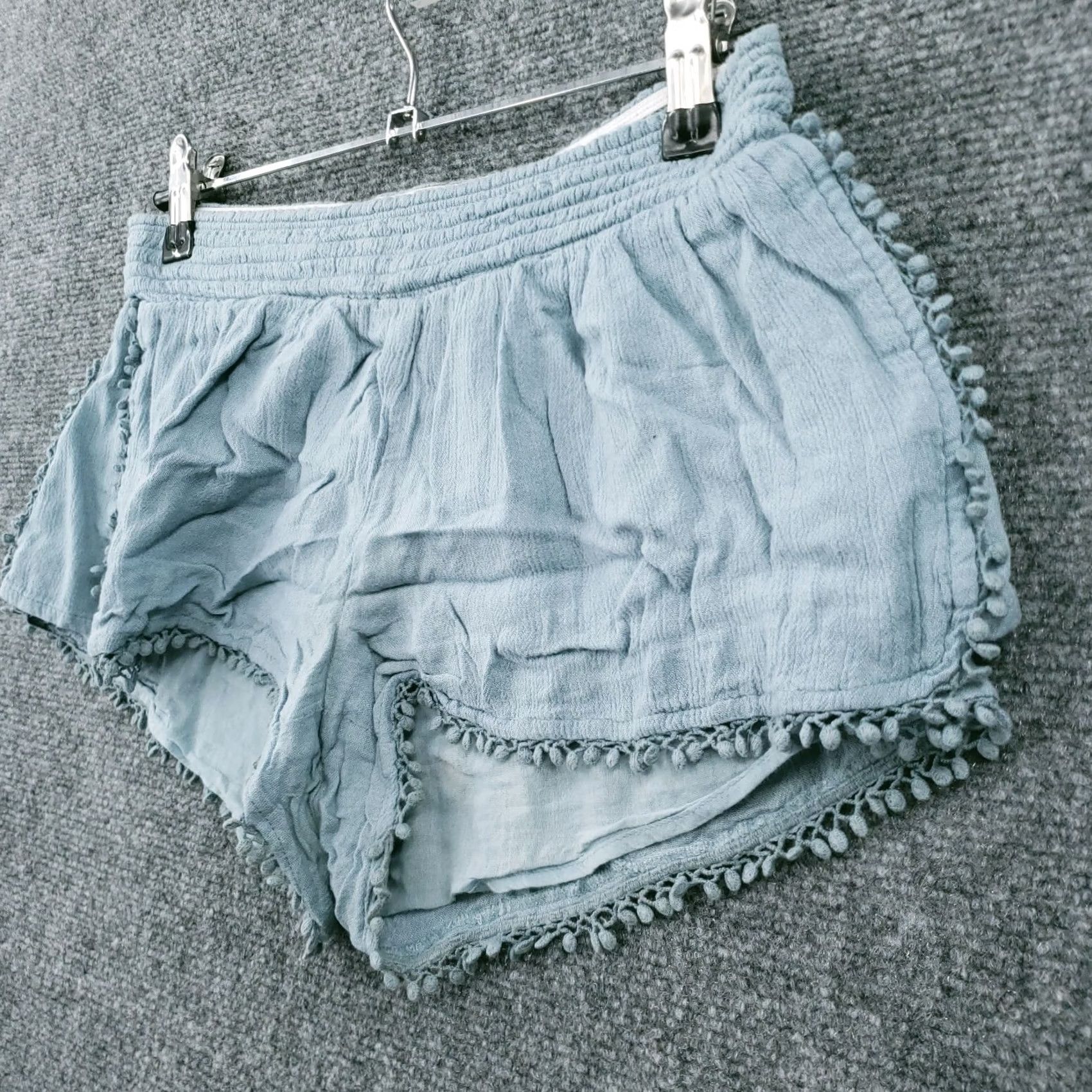 O'Neill O'Neill Shorts Womens M Medium Blue Hot Pants Mid-Rise 2" Pom Pom Trim Pull On Size 32" / US 10 / IT 46 - 6 Thumbnail