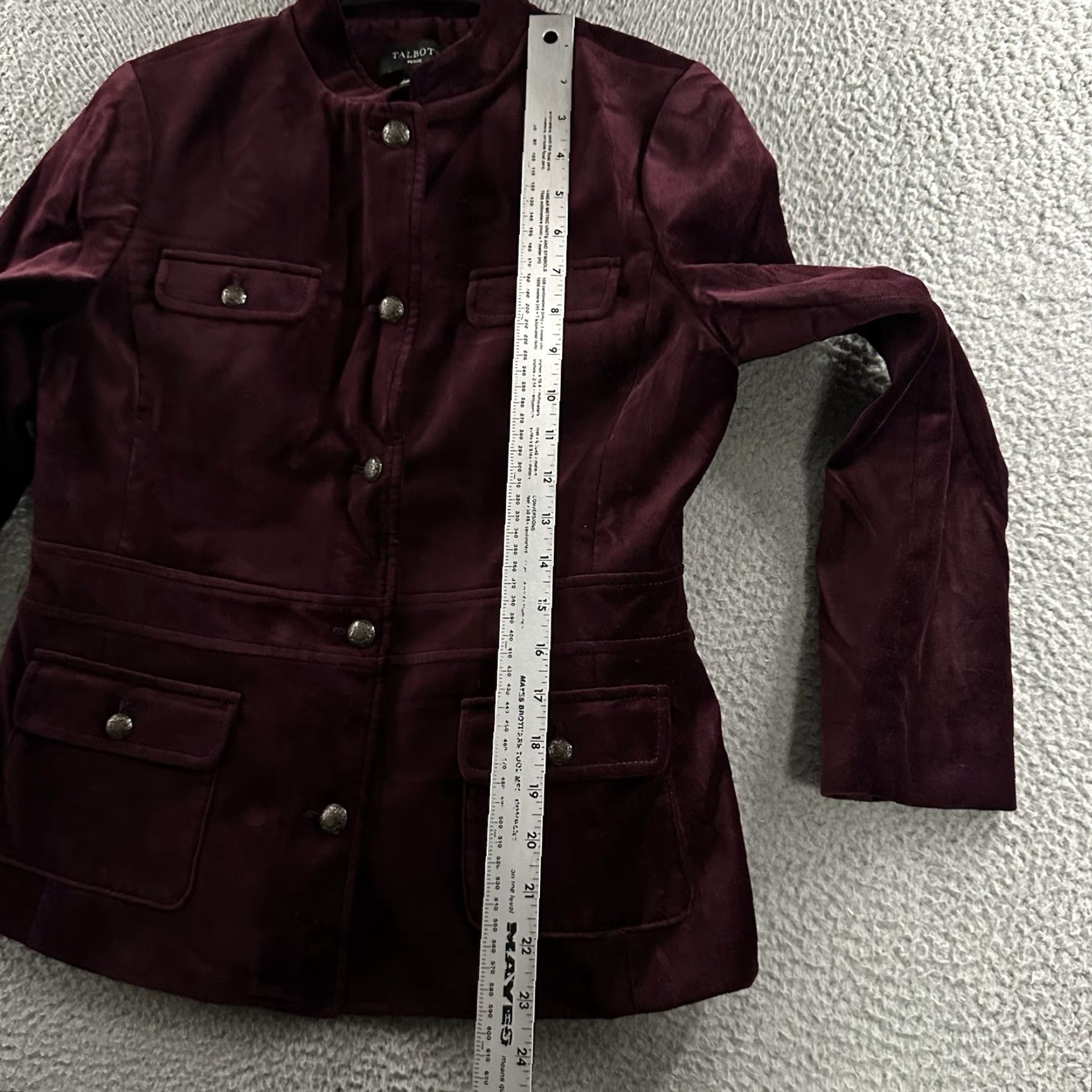 Talbots Talbots Blazer Burgundy 6P Petite Velvet Lined Cotton Military Style Women’s Jacket Lined Button A-Line Basic Jacket Size M / US 6-8 / IT 42-44 - 6 Thumbnail