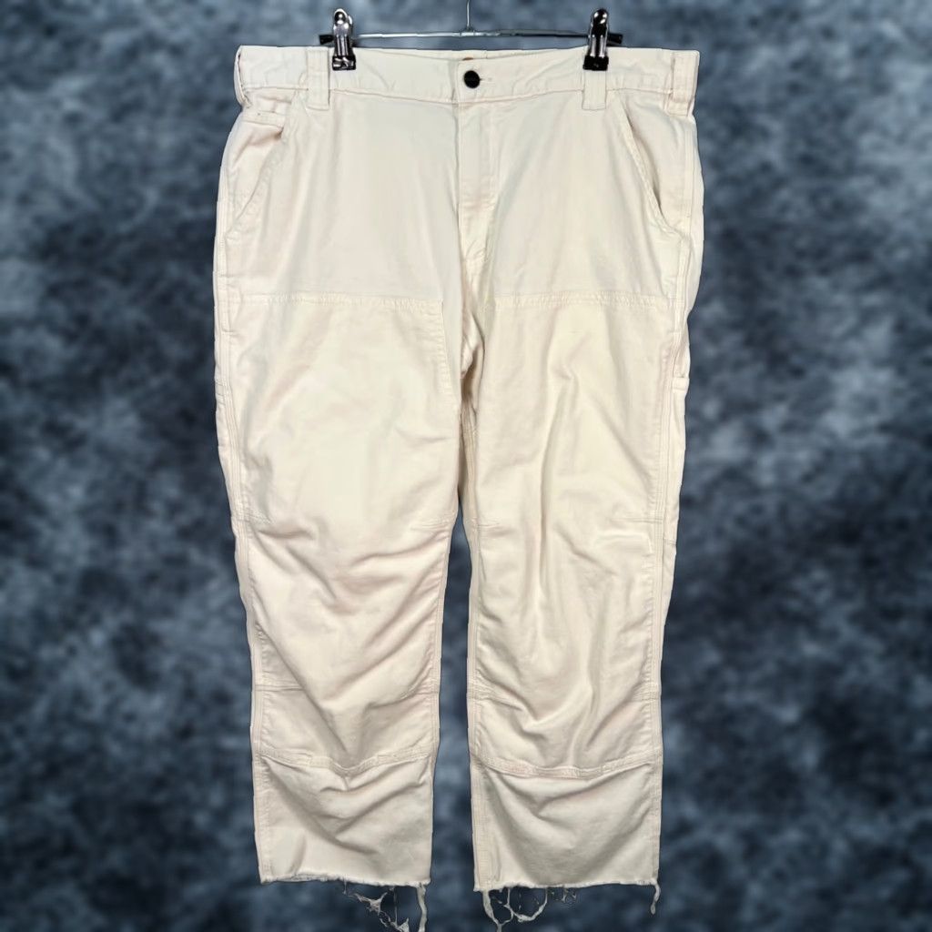 Carhartt VINTAGE Carhartt Relaxed Fit Pants Mens 36 x 25 Off-White Cotton Blend Frayed Hem Work Pants Size US 36 / EU 52 - 1 Thumbnail