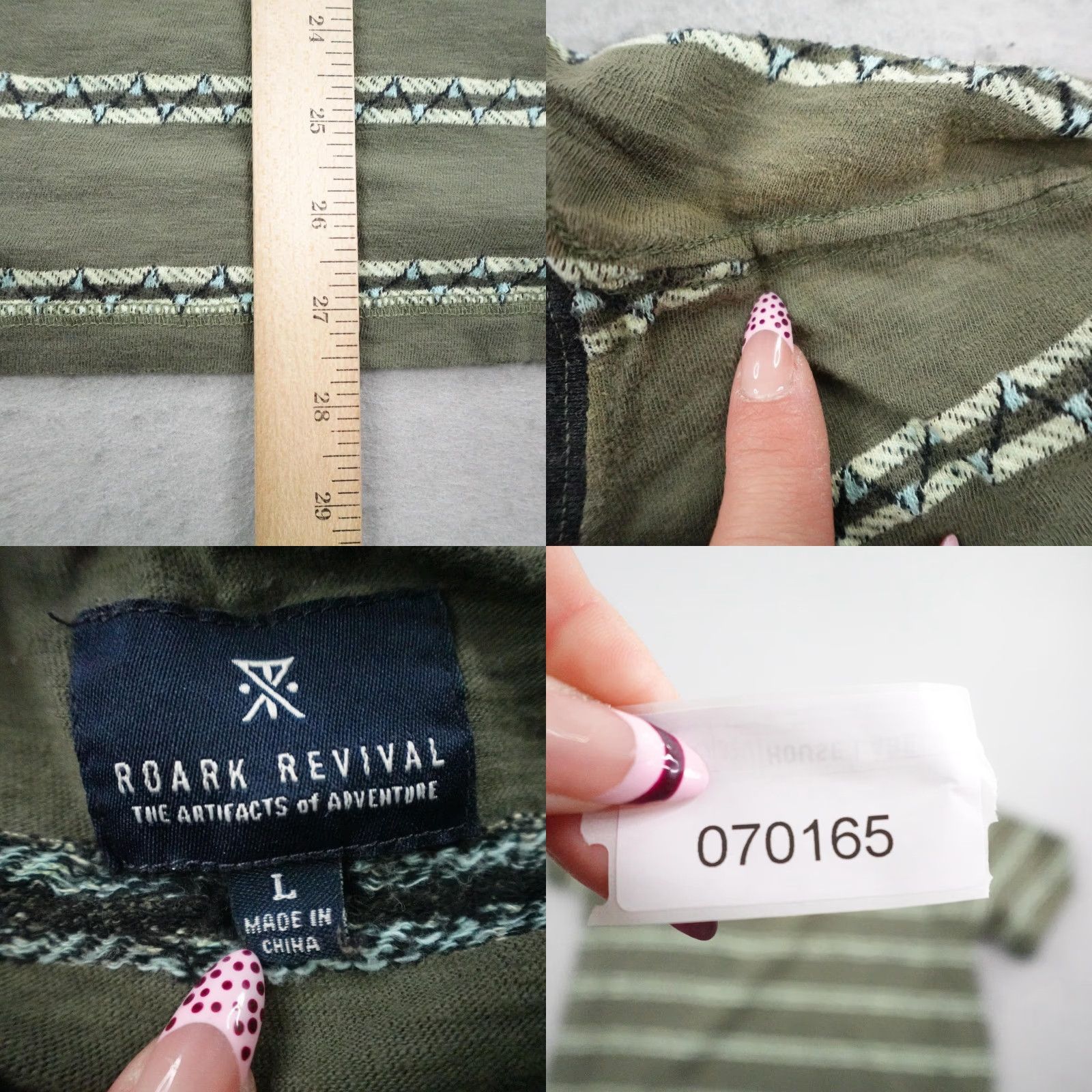Roark Roark Mens Shirt Large Green Southwest Striped Henley Outdoor Hiking Aztec Western T-Shirt Short Sleeve Cotton Button Logo All Seasons Vintage: No Size US L / EU 52-54 / 3 - 8 Thumbnail