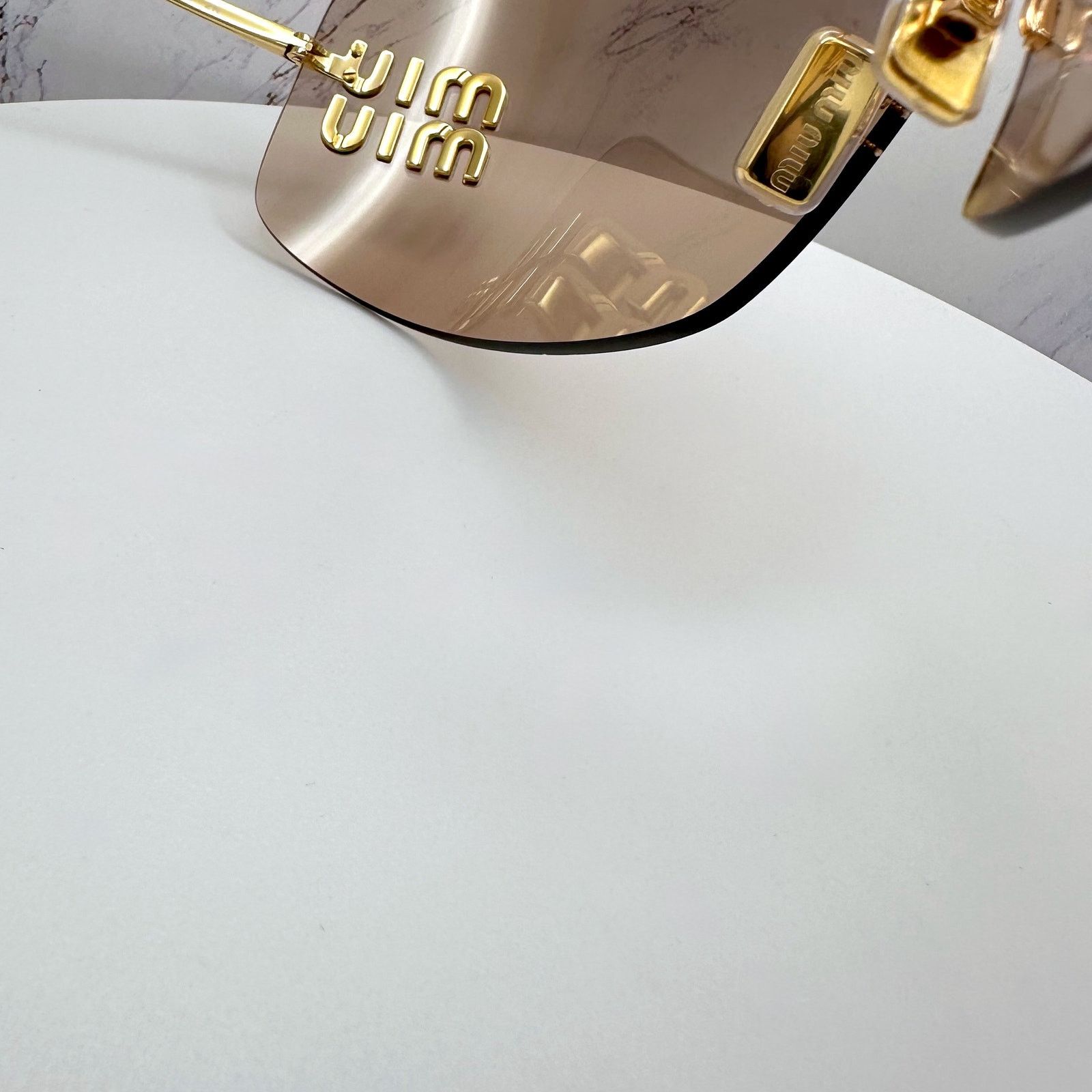 Miu Miu New MIU MIU Sunglasses Gold Light Mirror Bronze Rimless Wrap Size ONE SIZE - 12 Thumbnail