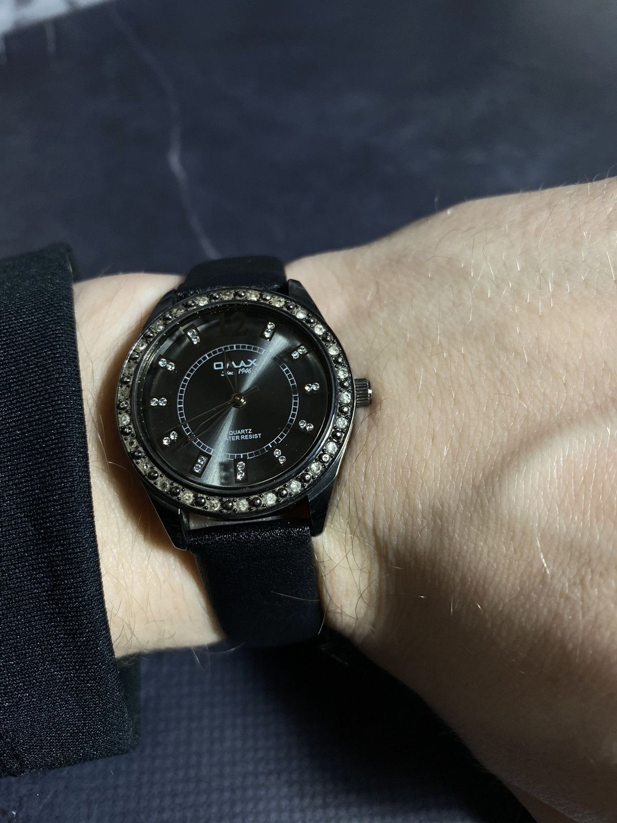 Vintage Omax Quartz Watch Japan Movement Black Dial Crystals Size ONE SIZE - 10 Thumbnail
