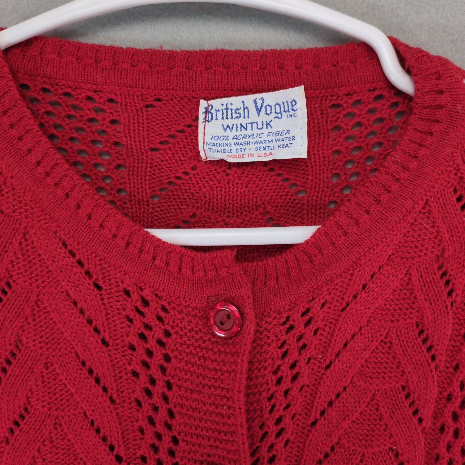 Vintage British Vogue Wintuk Red Cardigan Sweater, USA Women's S Size S / US 4 / IT 40 - 2 Thumbnail