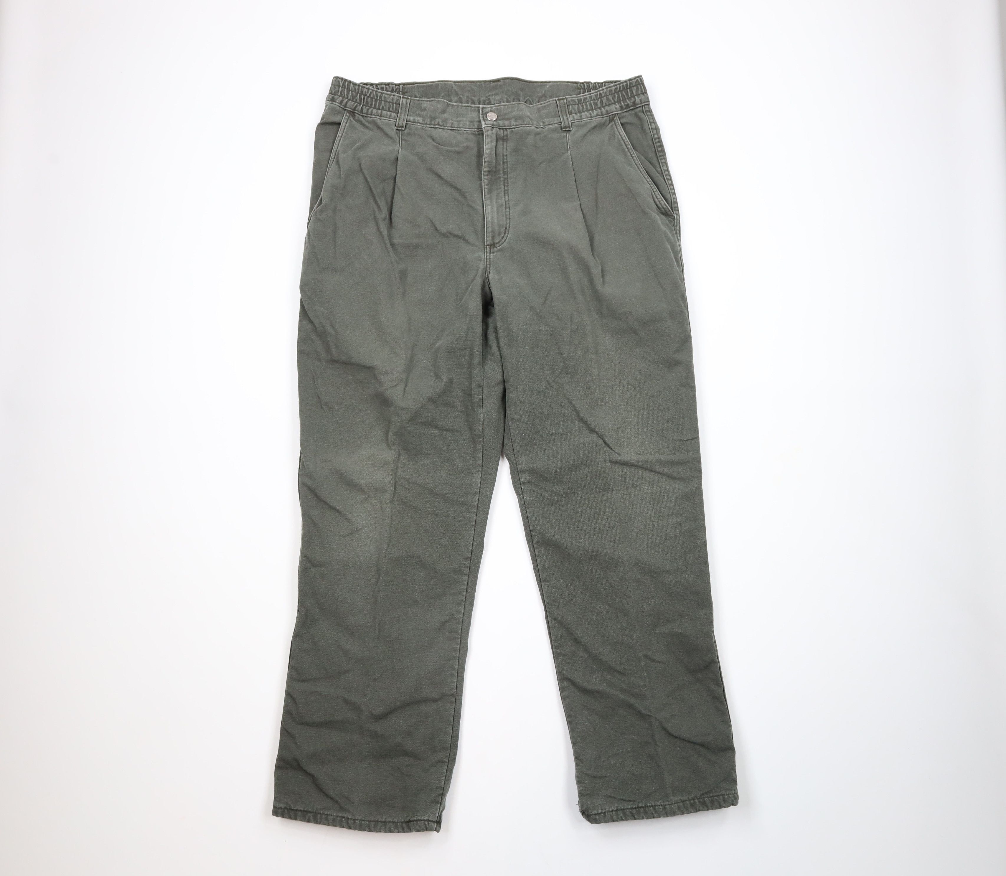 L.L. Bean × Vintage Vintage 90s LL Bean Flannel Lined Canvas Pants Green USA Size US 36 / EU 52 - 1 Thumbnail