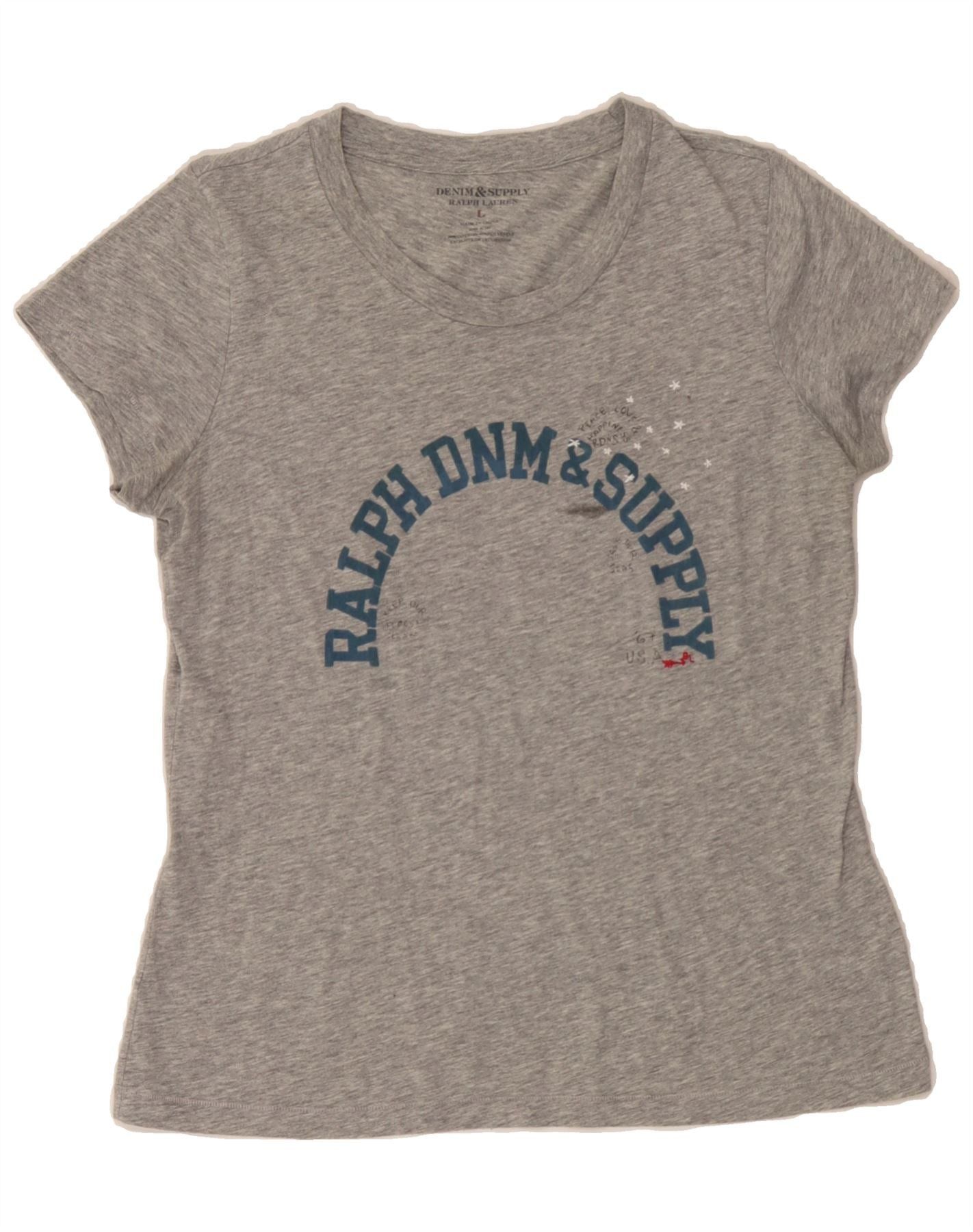 Ralph Lauren Womens Graphic T-Shirt Top UK 14 Large Grey Flecked Cotton Size L / US 10 / IT 46 - 1 Thumbnail