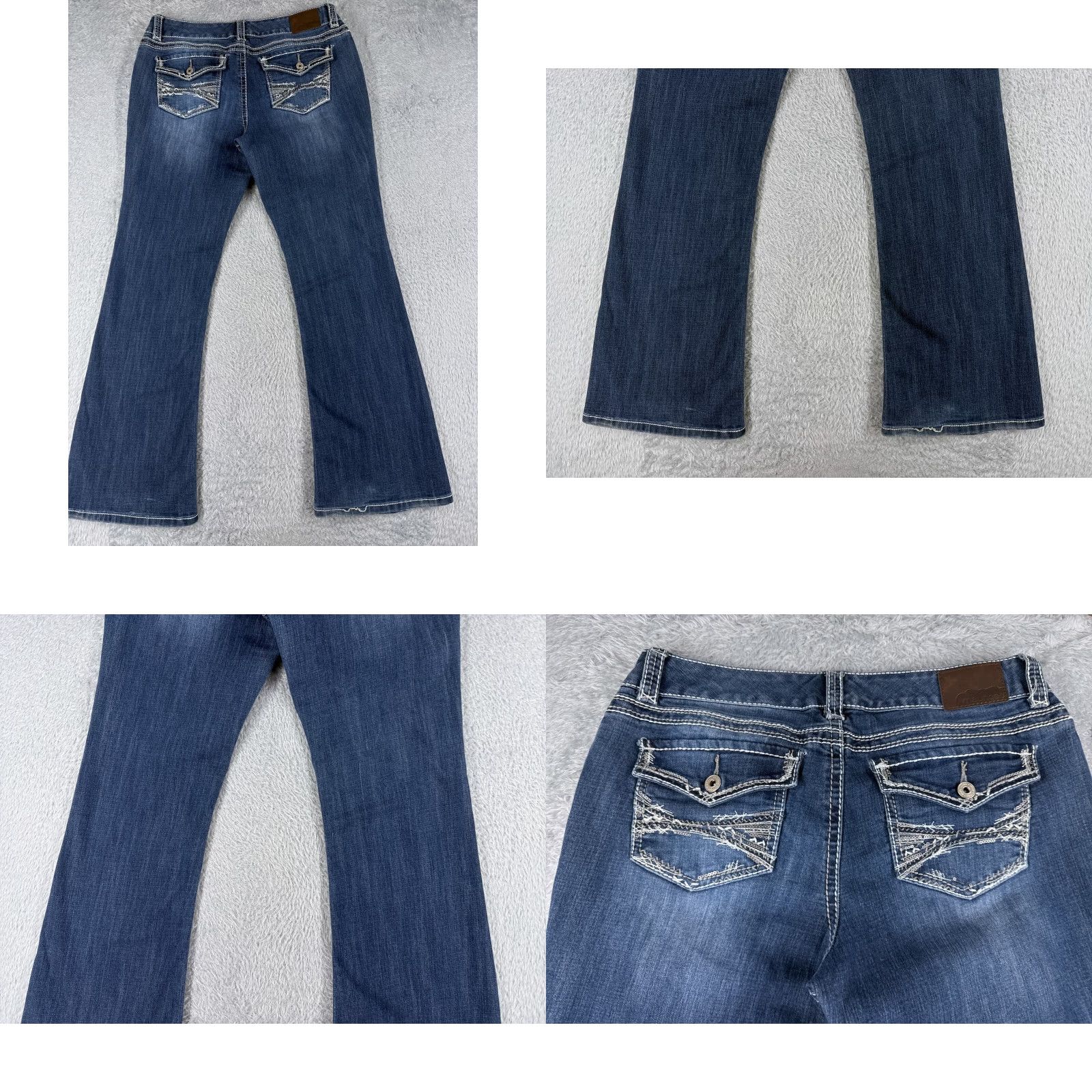 Vintage Maurices Jeans Women 11 Blue Denim Bootscut Mid Rise 32x30 Cotton Western 5-Pocket Accents Zipper Distressed Size 32" / US 10 / IT 46 - 9 Thumbnail