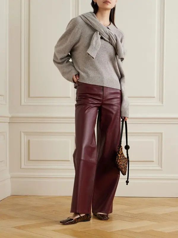 Loulou de Saison o1s22i1n1024 Nappa Leather Figari Pants in Burgundy Size 28" / US 6 / IT 42 - 2 Thumbnail