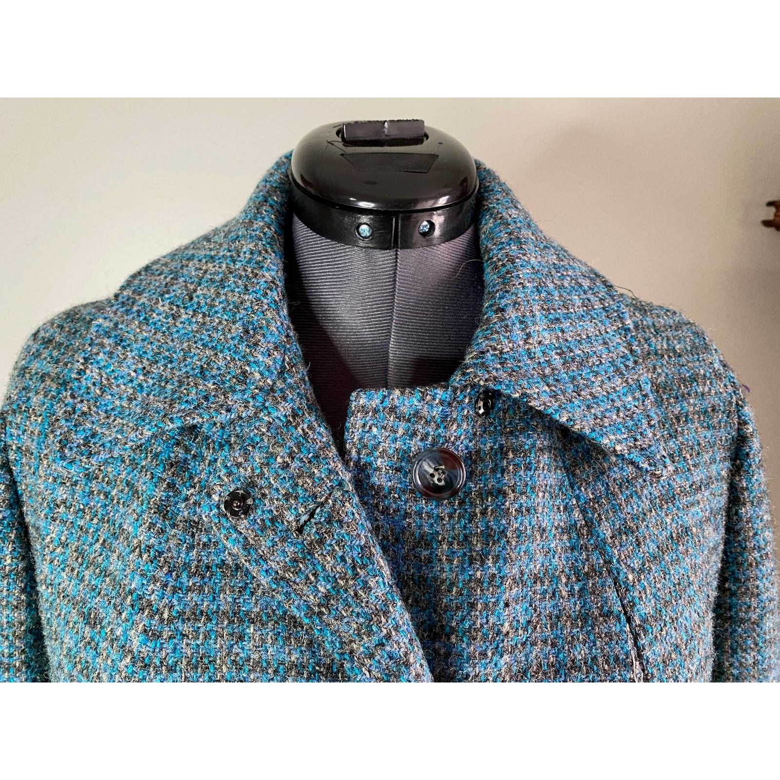 Vintage swing coat plaid blue gray vintage wool 1970s Size L / US 10 / IT 46 - 10 Thumbnail