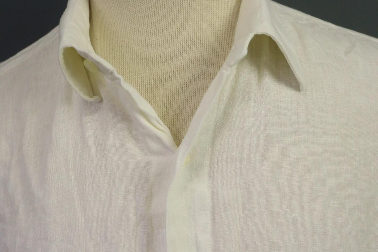 120% Lino 120% Lino White Collared Chest Pocket Button Down Shirt Size US M / EU 48-50 / 2 - 7 Thumbnail