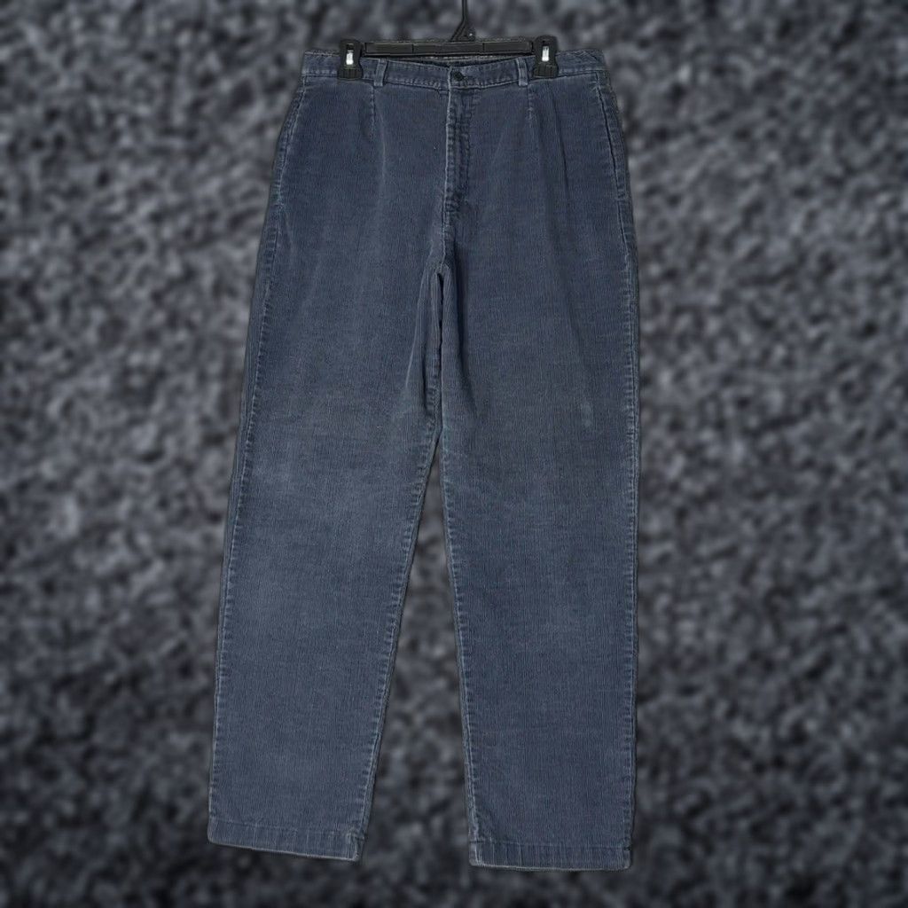 Lands' End VINTAGE Lands' End Corduroy Pants Womens 12 Blue Pleated High Rise Straight Leg Size 34" / US 12 / IT 48 - 1 Thumbnail