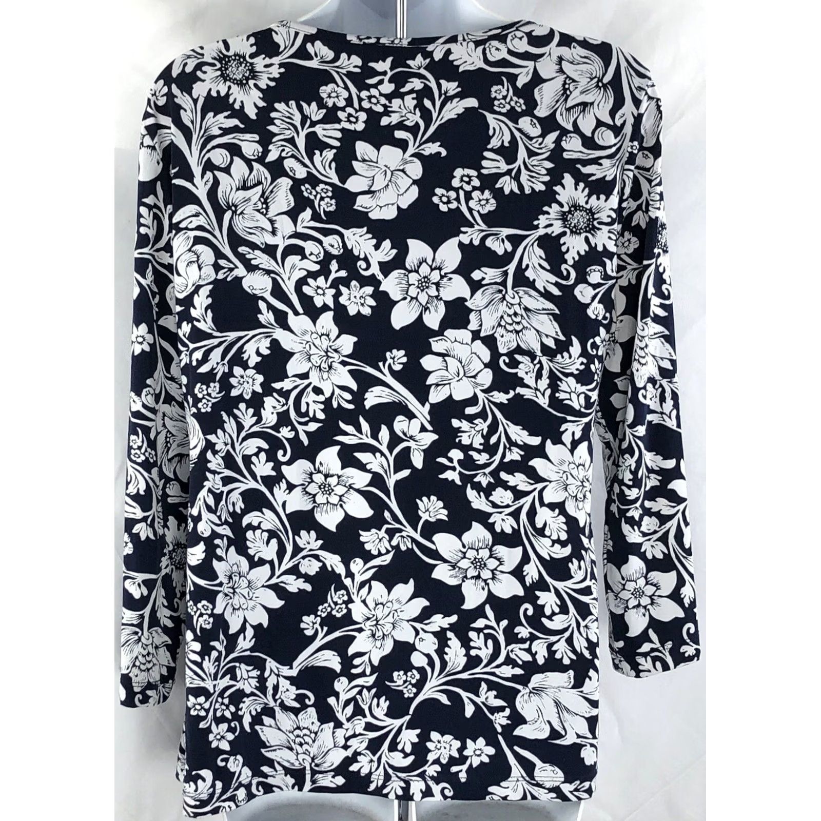 Vintage White Stag Tie Scoop Neck Blouse Top L Blue Floral 3/4 Sleeve Stretch Bohemian Hippie Casual Workwear Women Regular Size L / US 10 / IT 46 - 3 Thumbnail