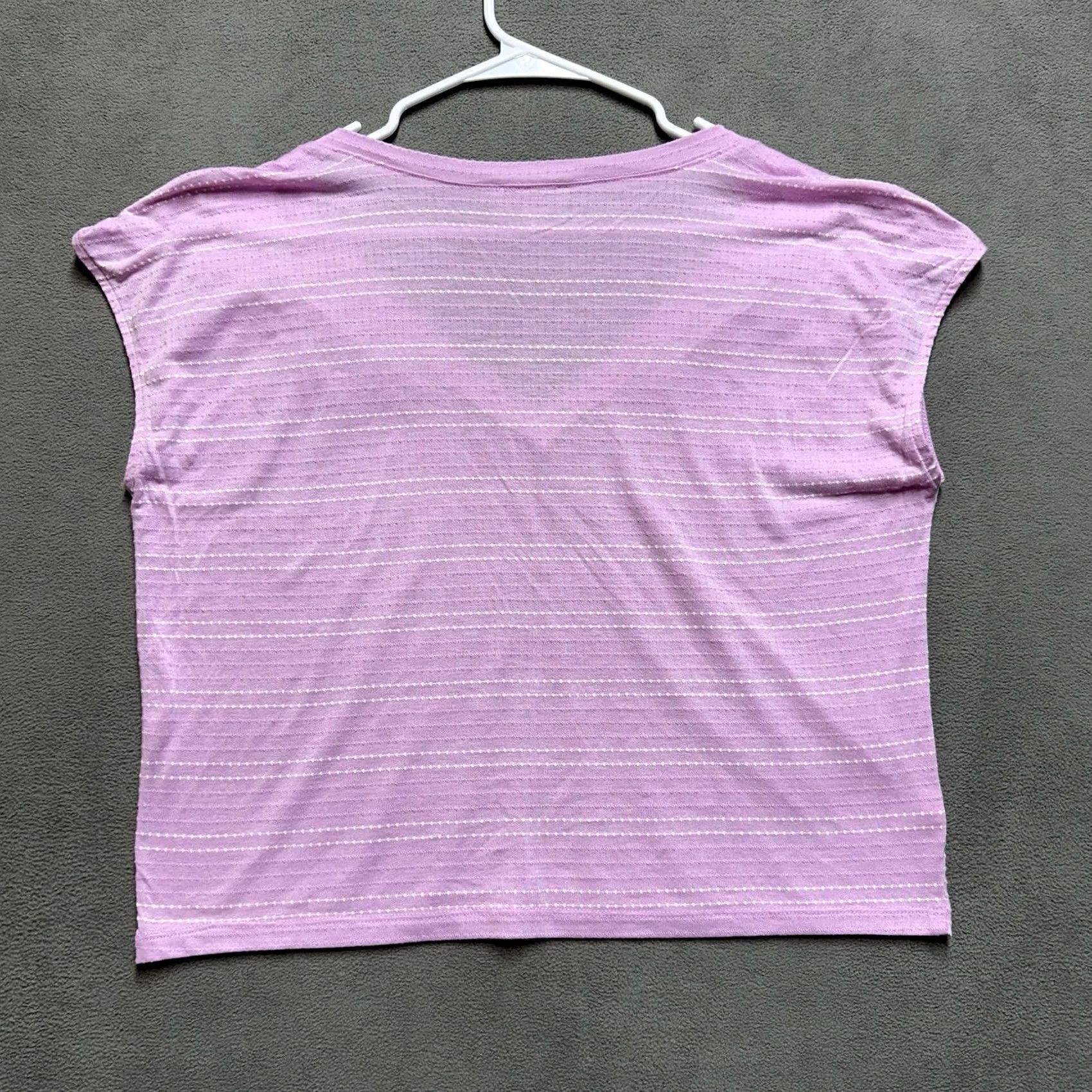 Loft Loft Outlet Top Womens Medium Purple V-Neck Cap Sleeve Striped Lightweight EUC Size M / US 6-8 / IT 42-44 - 2 Thumbnail