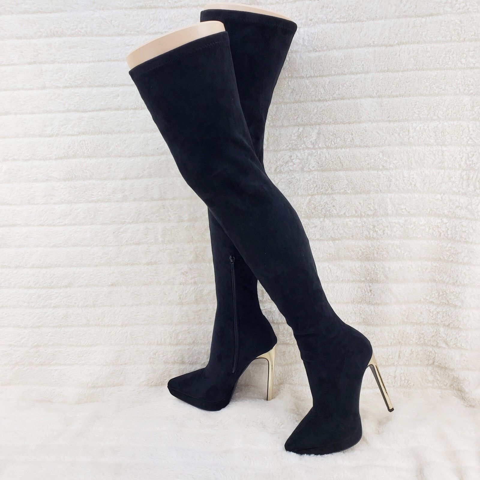 Other Girlz Revenge Faux Stretch Black Suede High Heel Pointy Toe Size US 9 / IT 39 - 3 Thumbnail
