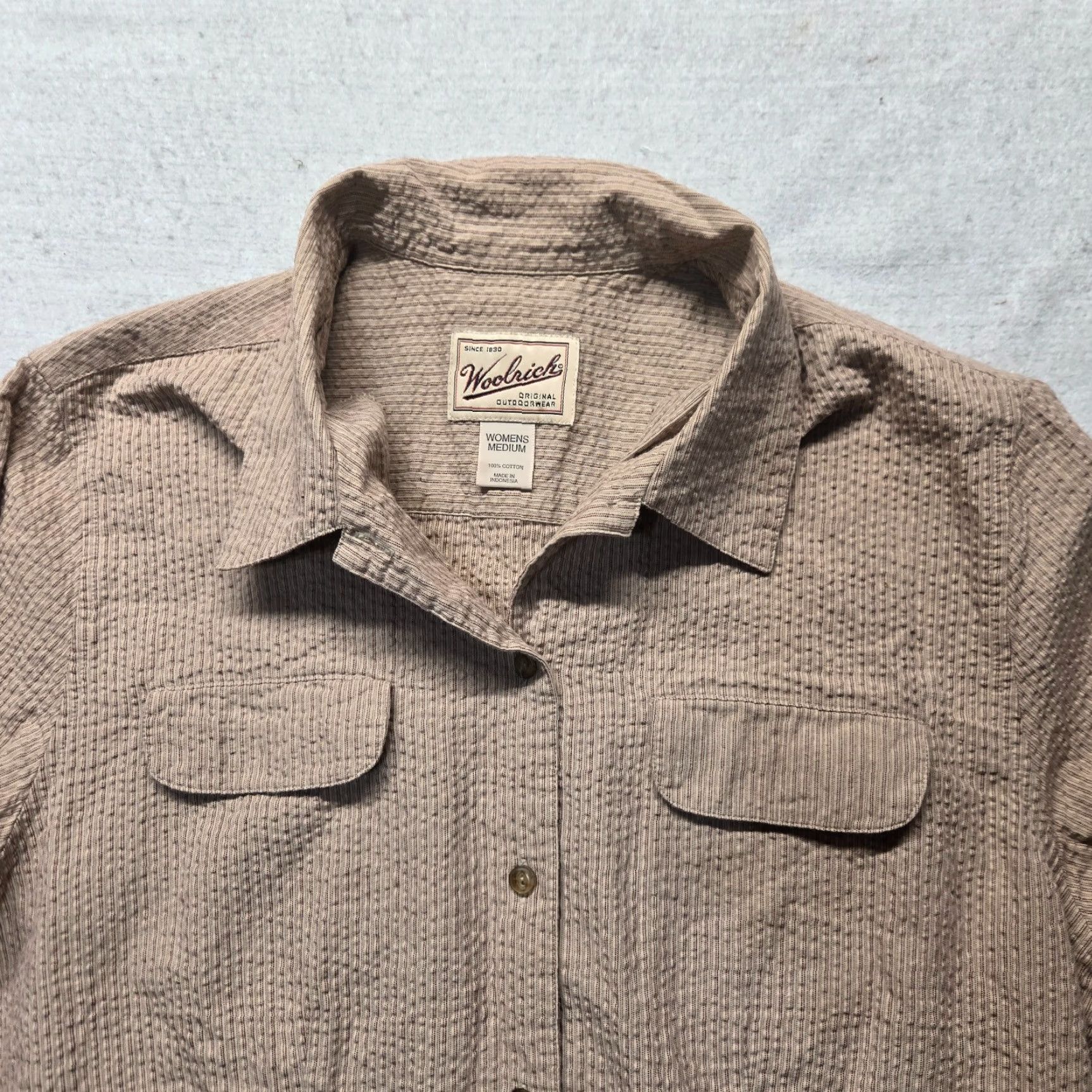 Vintage Woolrich Shirt Blouse Long Sleeve Collared Stretch Women M Brown - 90s/2000s? (No decade given) Mens Women? End with Womens Size M / US 6-8 / IT 42-44 - 2 Thumbnail