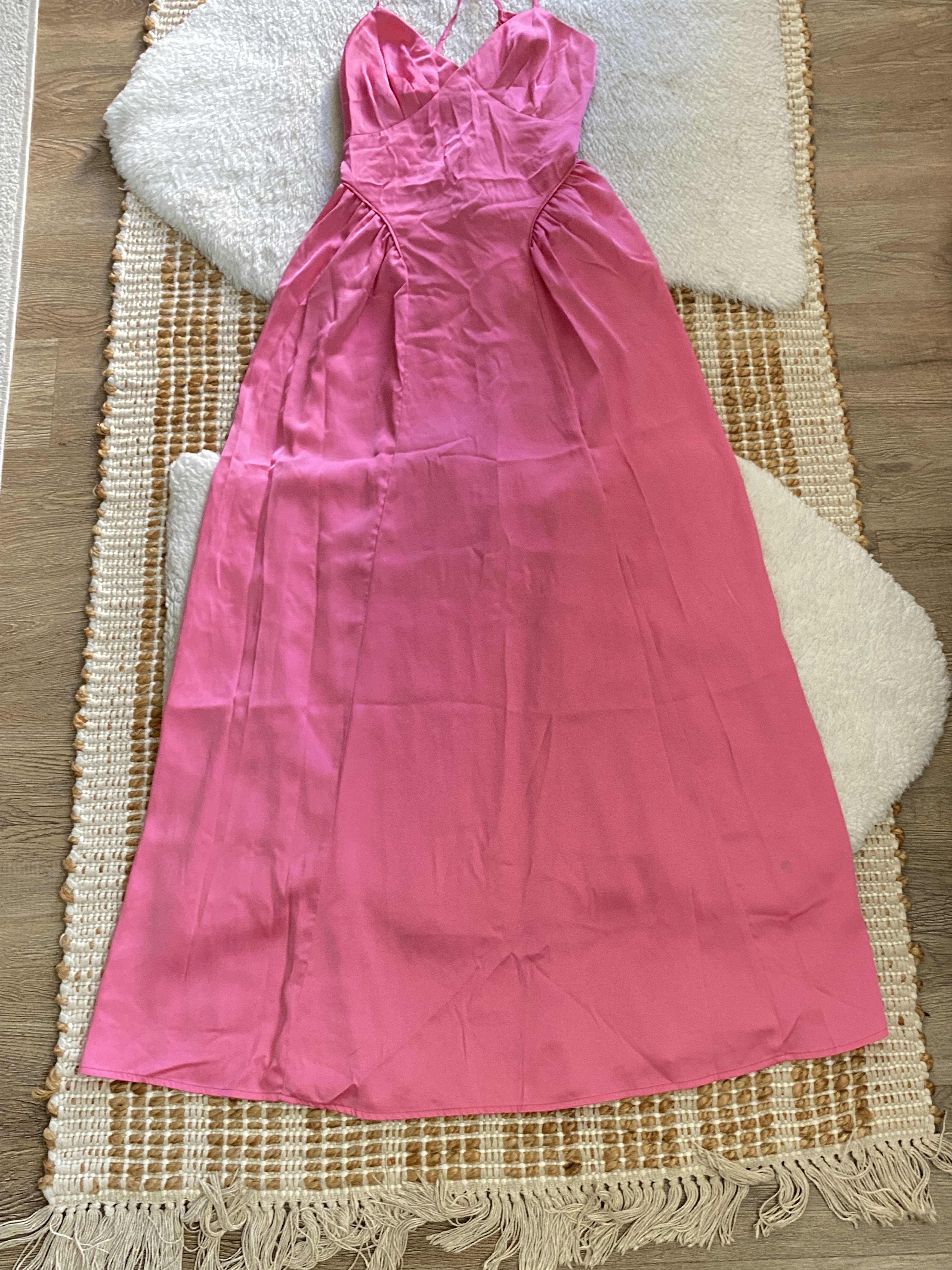 Forever 21 Forever 21 Fuchsia Pink Satin Lace-Up Maxi Dress Size S / US 4 / IT 40 - 7 Thumbnail