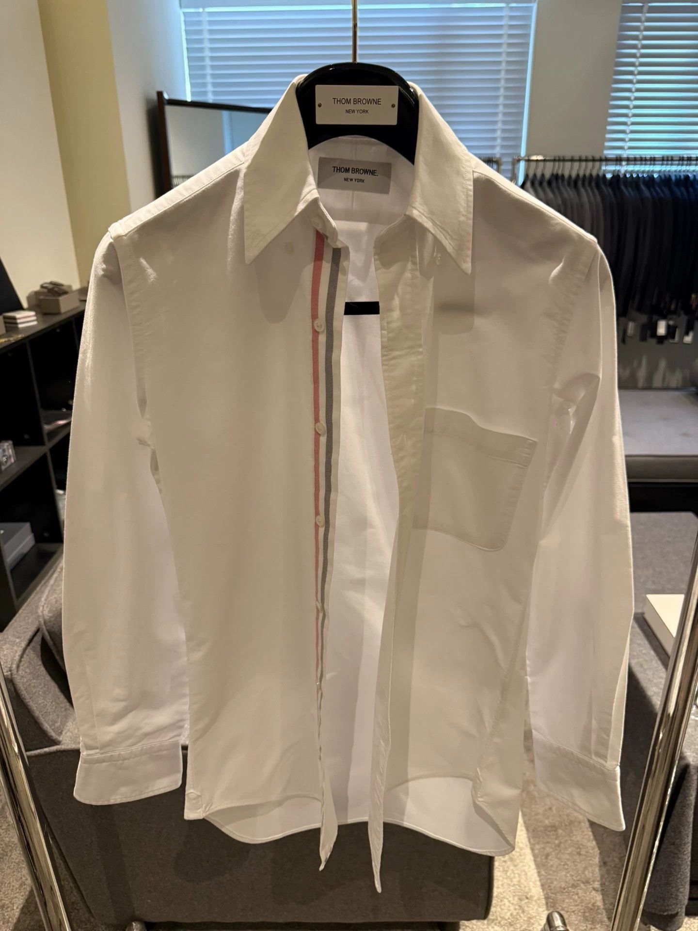 Thom Browne Thom Browne Classic 3-Color Placket White Oxford Shirt 00 Size US XXS / EU 40 - 1 Thumbnail