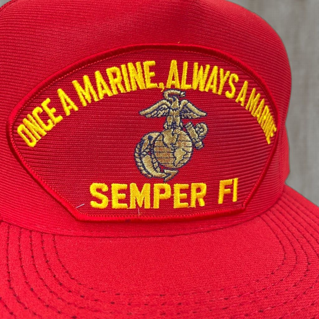Vintage VINTAGE United States Marine Corps Hat Cap Snapback USA USMC Semper Fi Veteran Red Cotton/Poly Knit Logo Adjustable Snapback Mens 90s Retro USMC Hat Size ONE SIZE - 1 Thumbnail
