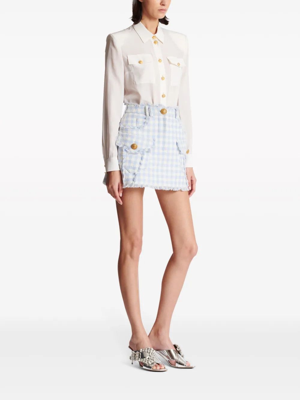 Balmain o1y0625 Mini Skirt in Sky Blue/White Size 28" / US 6 / IT 42 - 5 Thumbnail