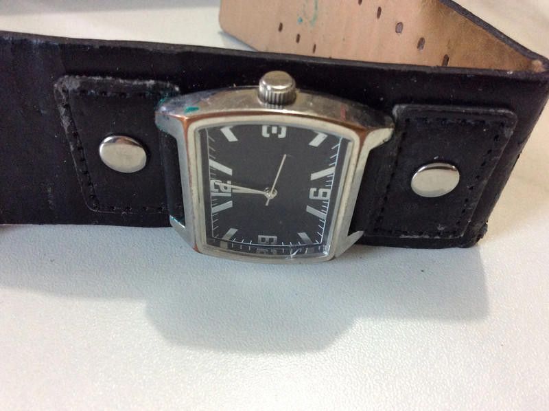 Designer black dial men's wide black leather strap watch Size ONE SIZE - 1 Thumbnail