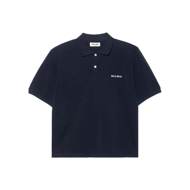 Miu Miu Miu Miu Blue Embroidered Polo Shirt for Women 0079 Size S / US 4 / IT 40 - 1 Thumbnail