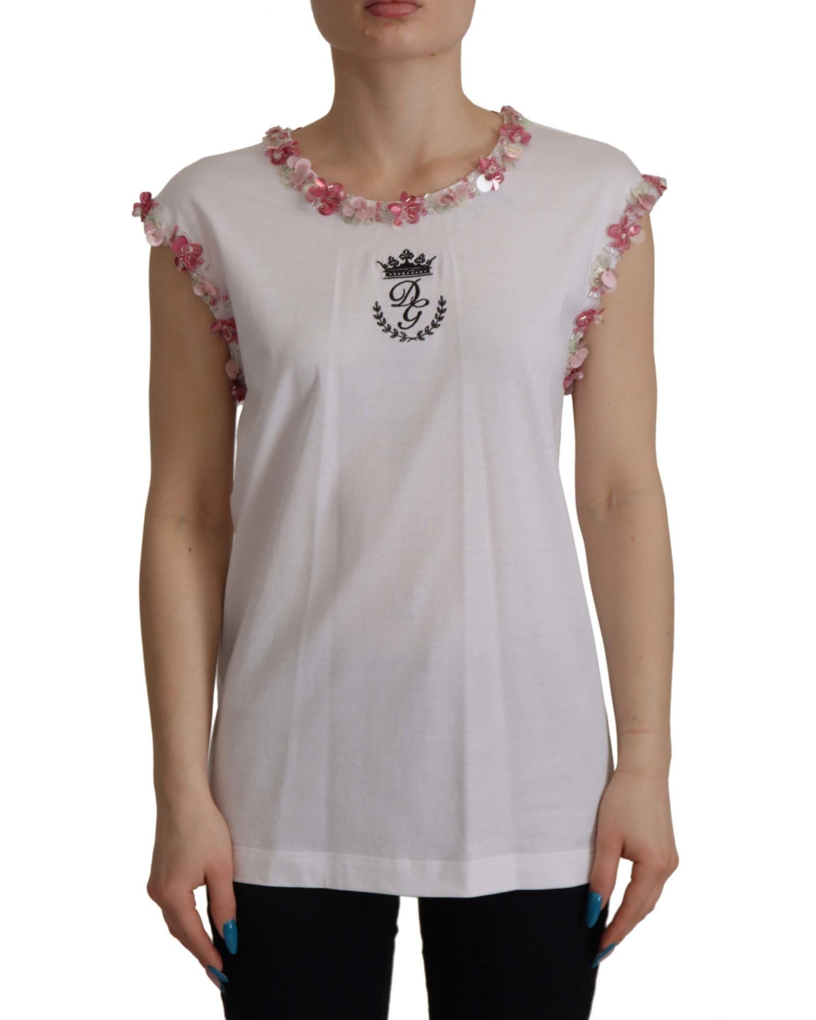 image of Dolce Gabbana Crown Sequin T-Shirt in White, Women's (Size XS)