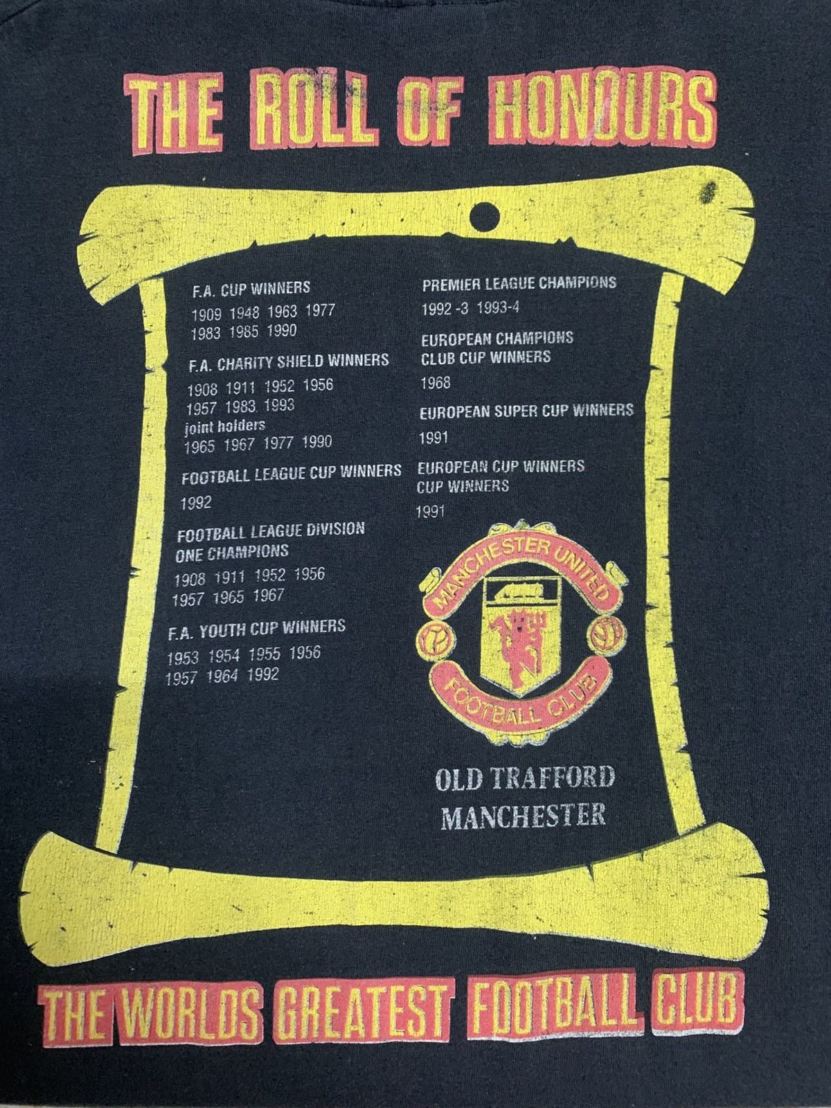 Vintage 🔴 Vintage Manchester United “Roll of Honour” Tee Size US XL / EU 56 / 4 - 10 Thumbnail