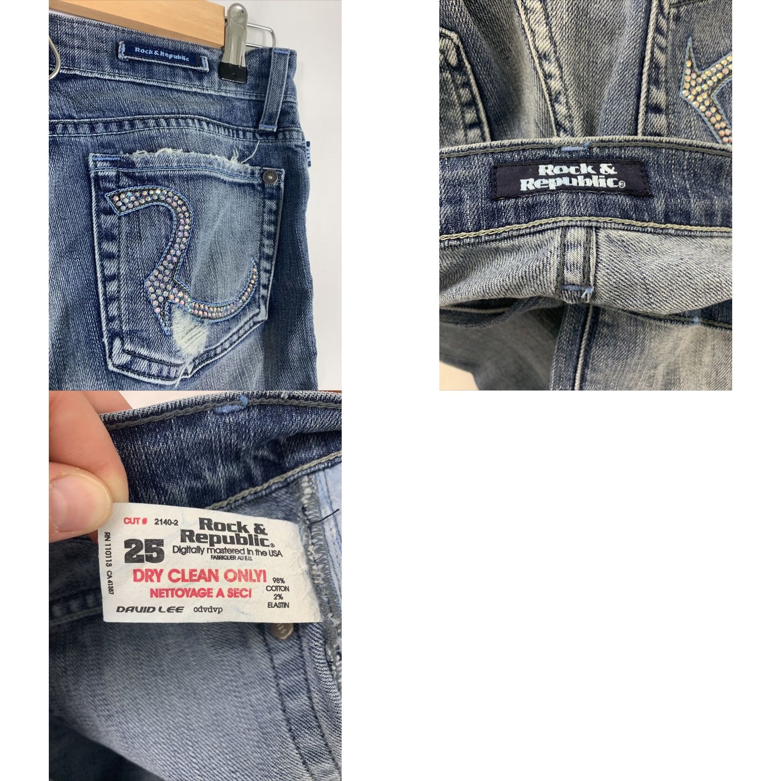 Vintage Rock & Republic Jeans Womens Size 25 Blue Denim Distressed Boot Cut 30 In Inseam USA David Lee Regular Rise Low Size 42" / US 20 - 8 Thumbnail