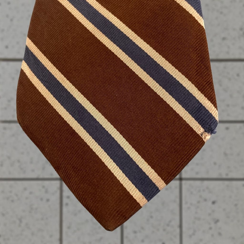 Vintage VINTAGE The Toggery Shop Organzine Warp Fine Repp Tie Brown Navy Blue Stripe vtg 4x56 Capsule Wide Necktie Mens Tie Size ONE SIZE - 1 Thumbnail