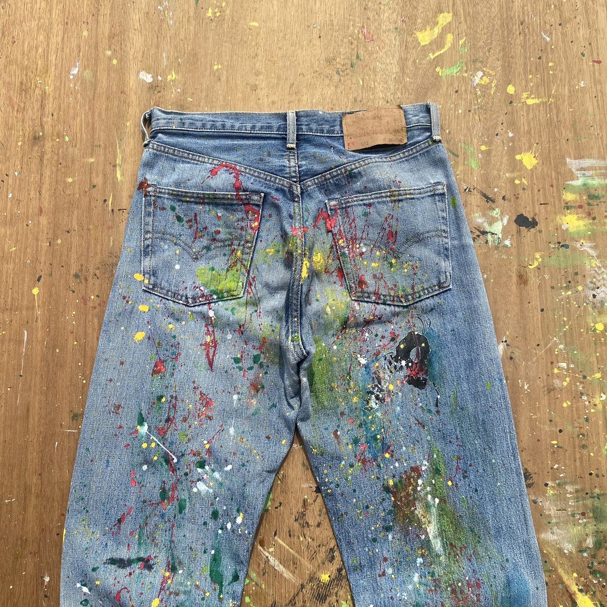 Levi's Vintage Levis 502 “E” Selvedge Splatter Light Denim Jeans Size US 29 - 12 Thumbnail