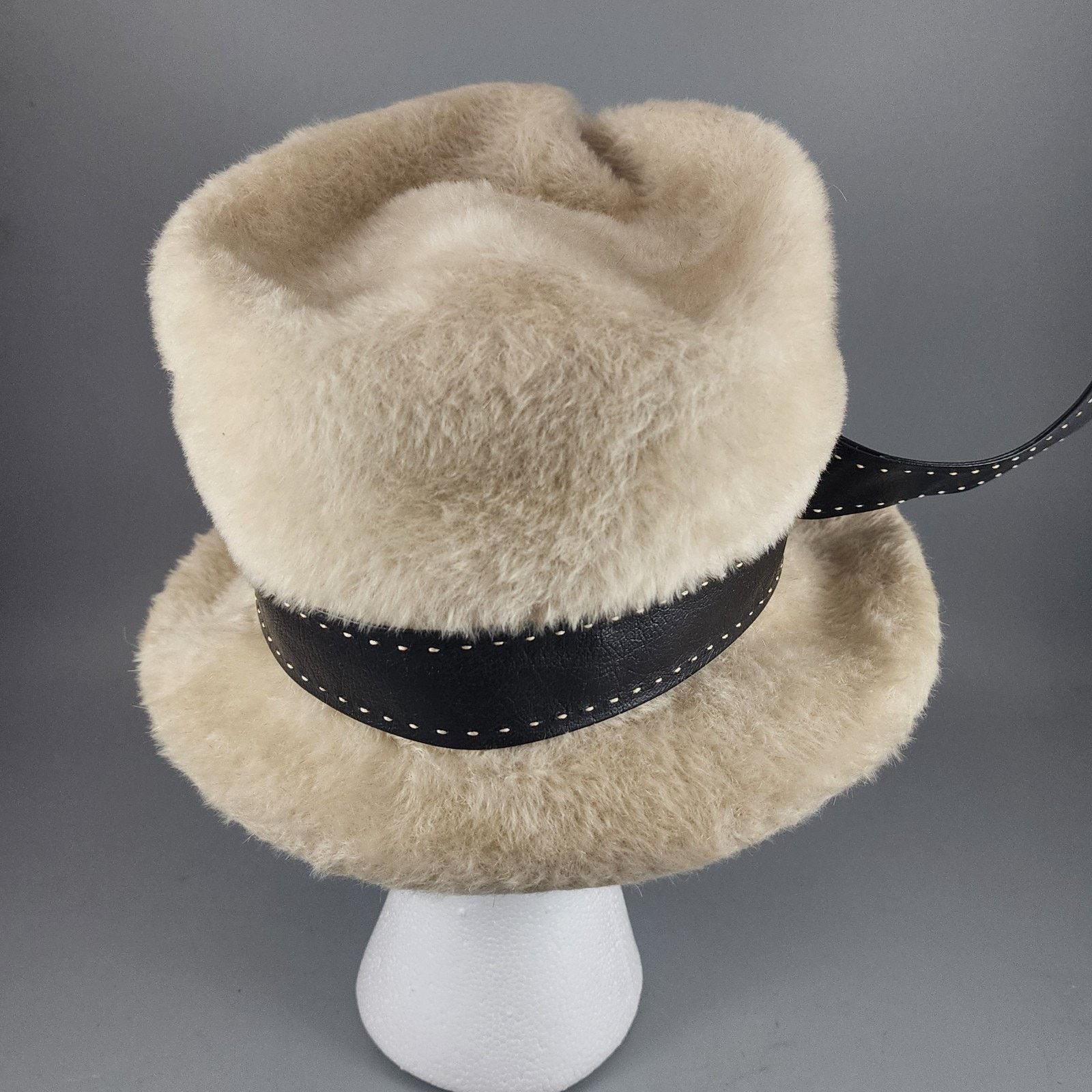 Other Marche Fur Pillbox Style Hat w/Brim & Leather Band – Beige Size ONE SIZE - 4 Thumbnail