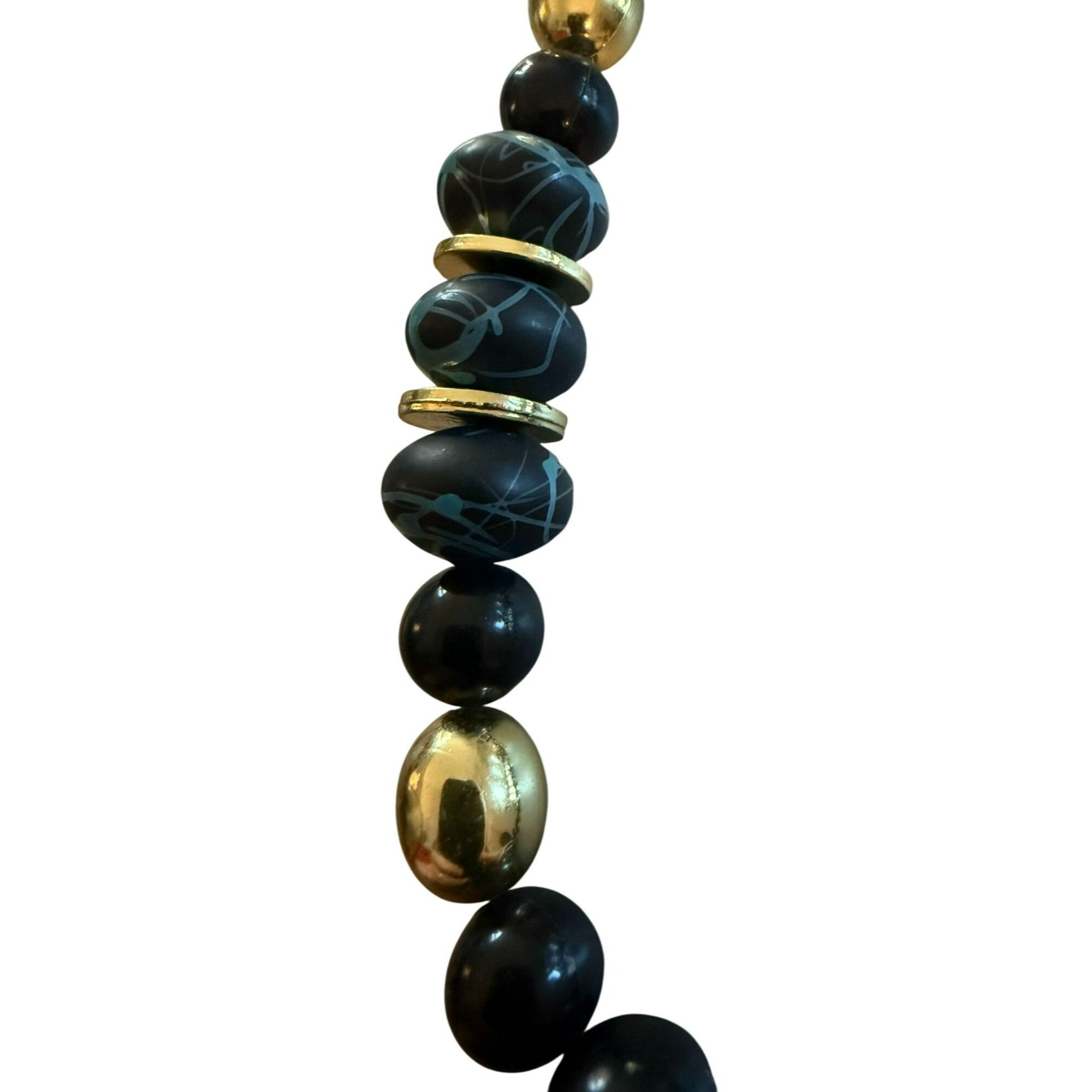 Other Vintage 30" Black & Gold Beaded Necklace With Decorative Ova Size ONE SIZE - 3 Thumbnail