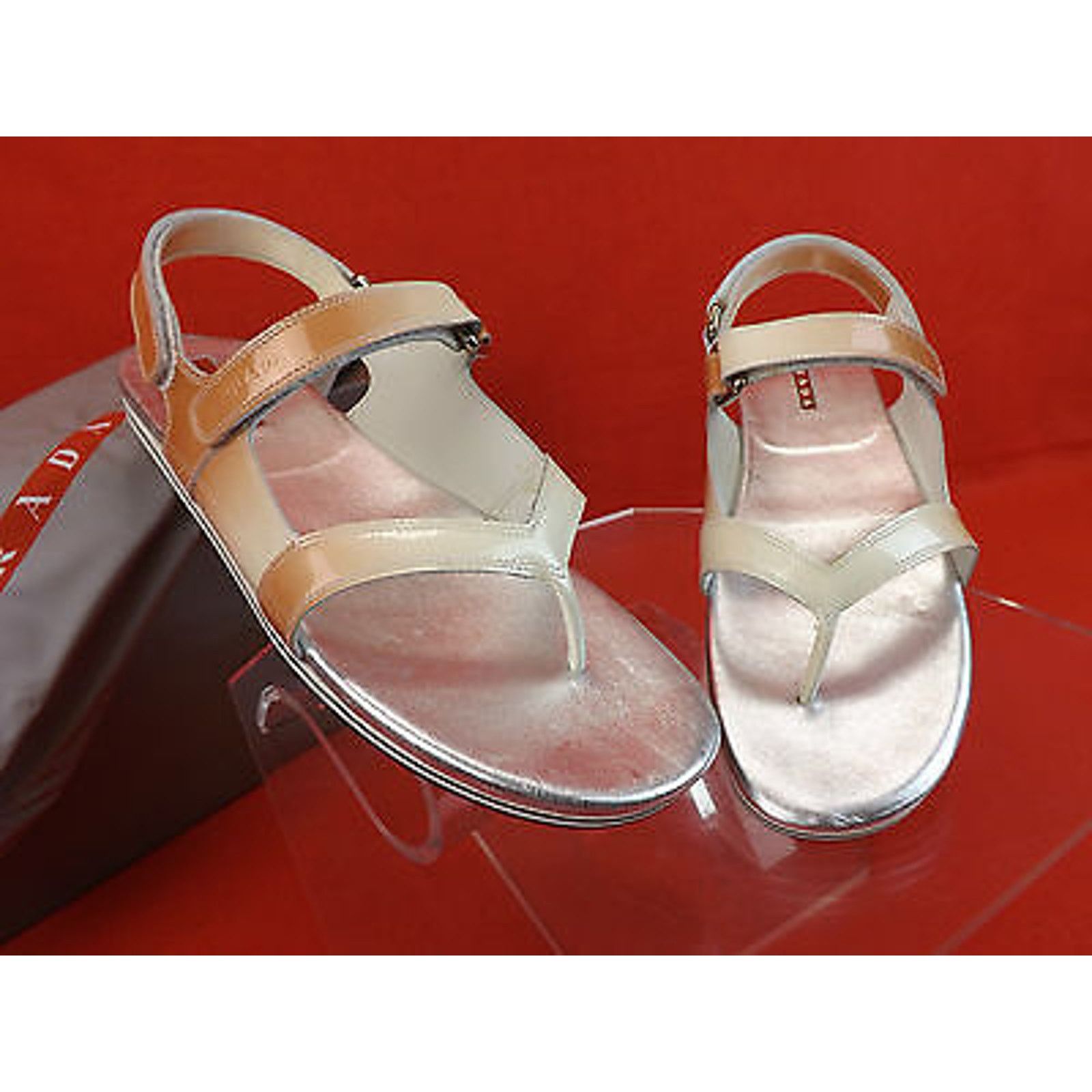 Prada PATENT OMBRE LEATHER FLATS TWO TONE THONG SANDALS 37.5 Size US 7.5 / IT 37.5 - 2 Thumbnail