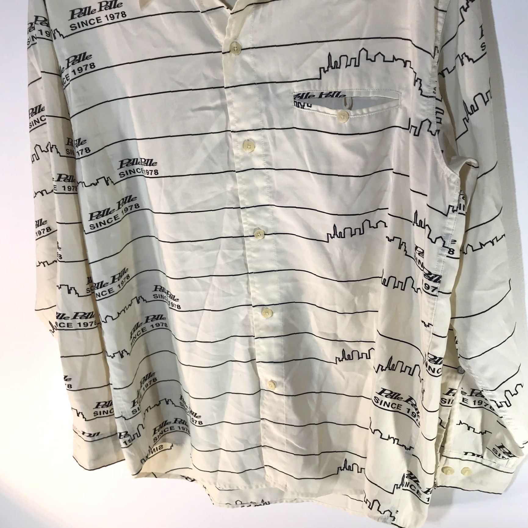 Pelle Pelle Pelle Pelle Marc Buchanan Dress Shirt Button Up Pale Yellow/Blk Mens Size L Size 42R - 3 Thumbnail