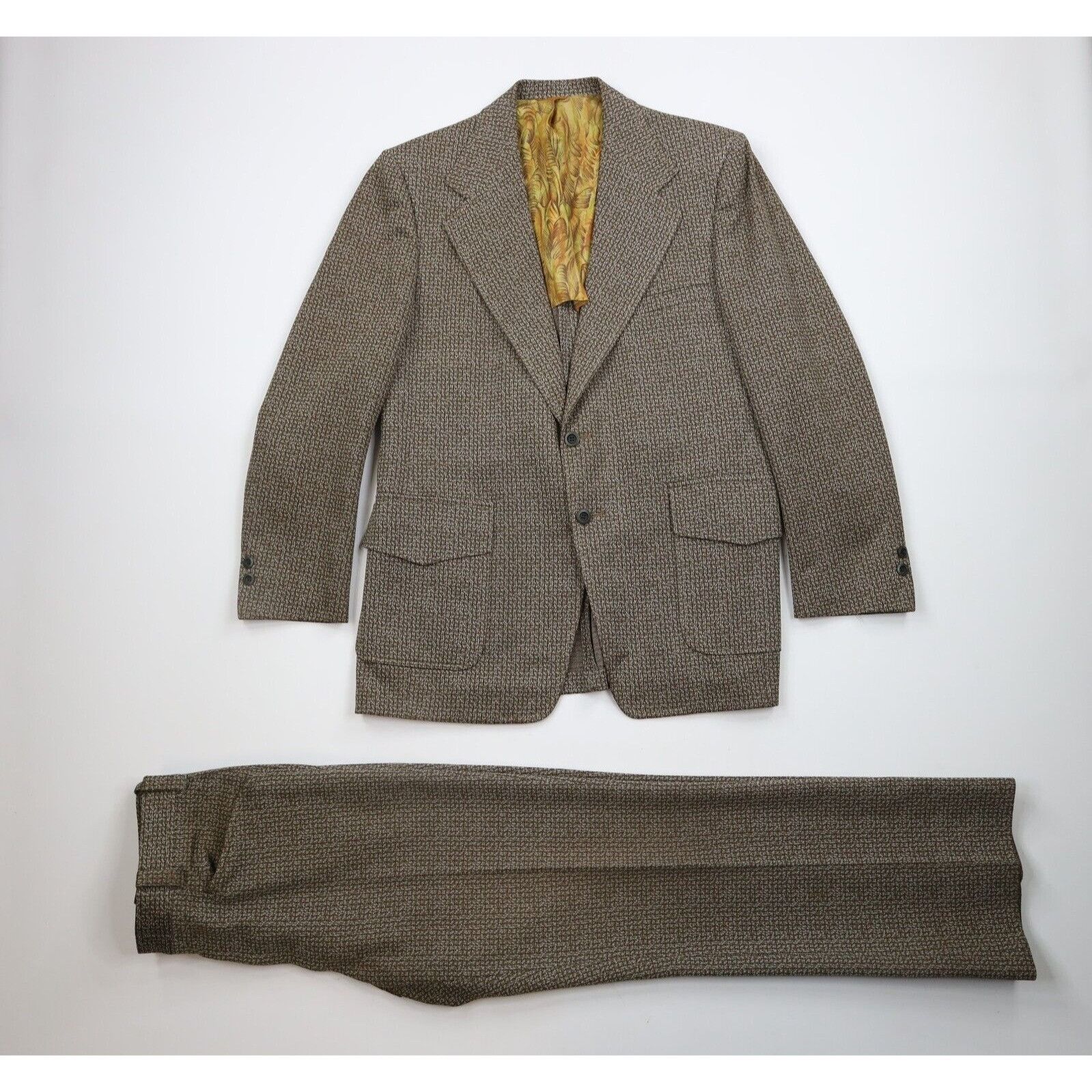 Vintage Vintage 70s Streetwear Distressed 2 Piece Knit Suit Wedding Size 42R - 1 Thumbnail