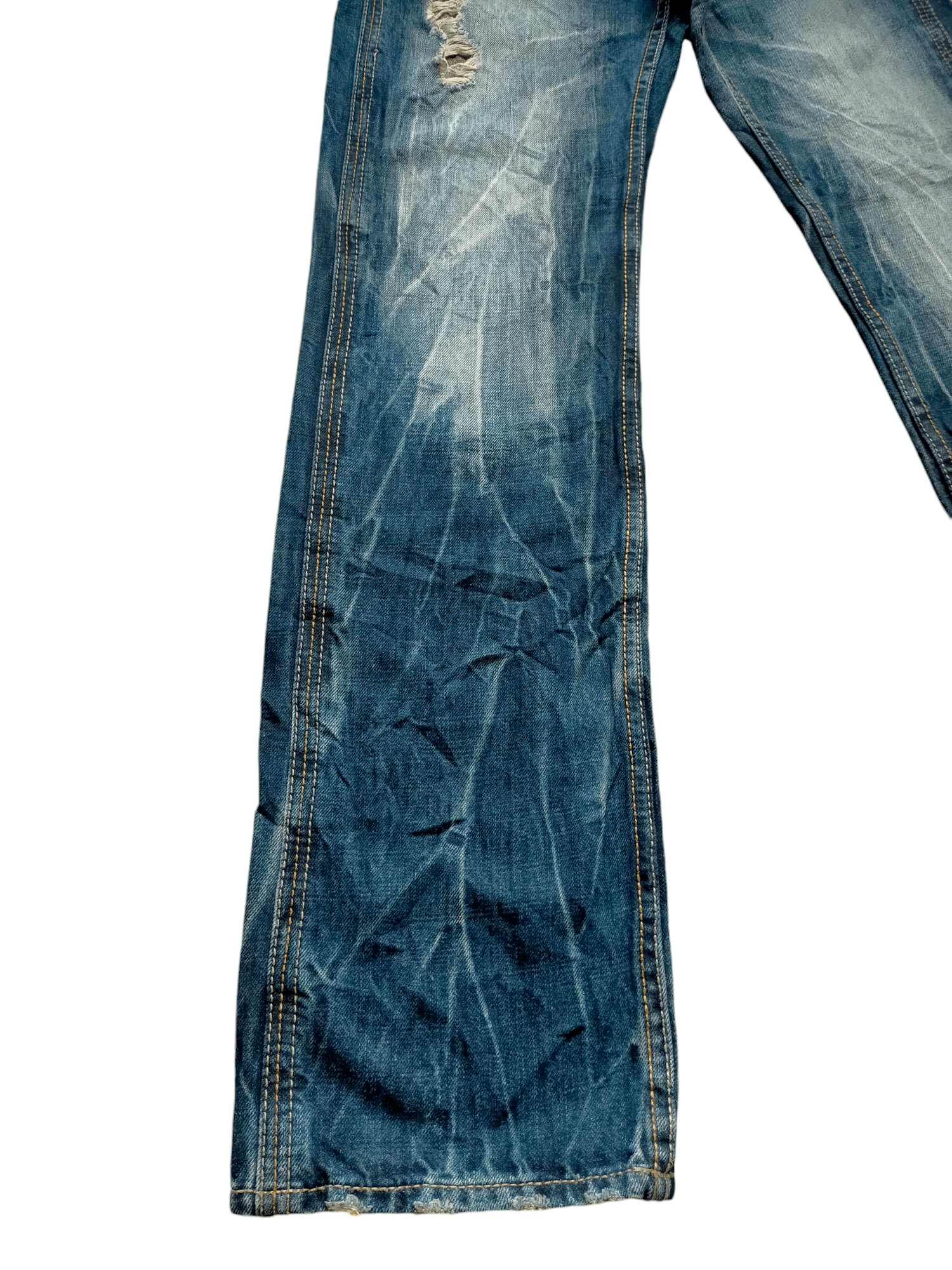 Back Number Acid Wash Bucklle Back Denim Pants