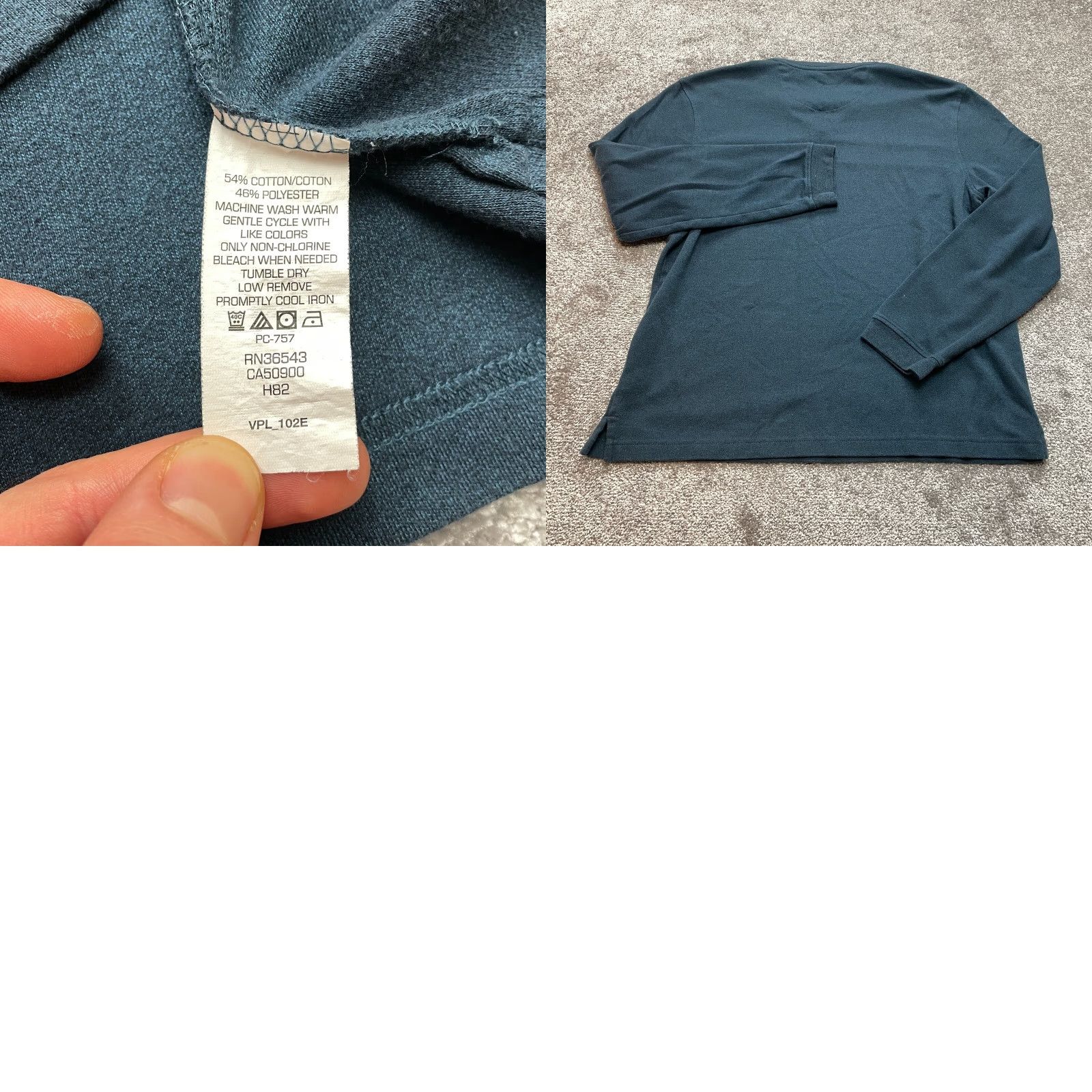 Van Heusen Van Heusen Shirt Mens L Blue Cotton Long Sleeve Tee with Gray Lining Logo V-Neck Size US L / EU 52-54 / 3 - 8 Thumbnail