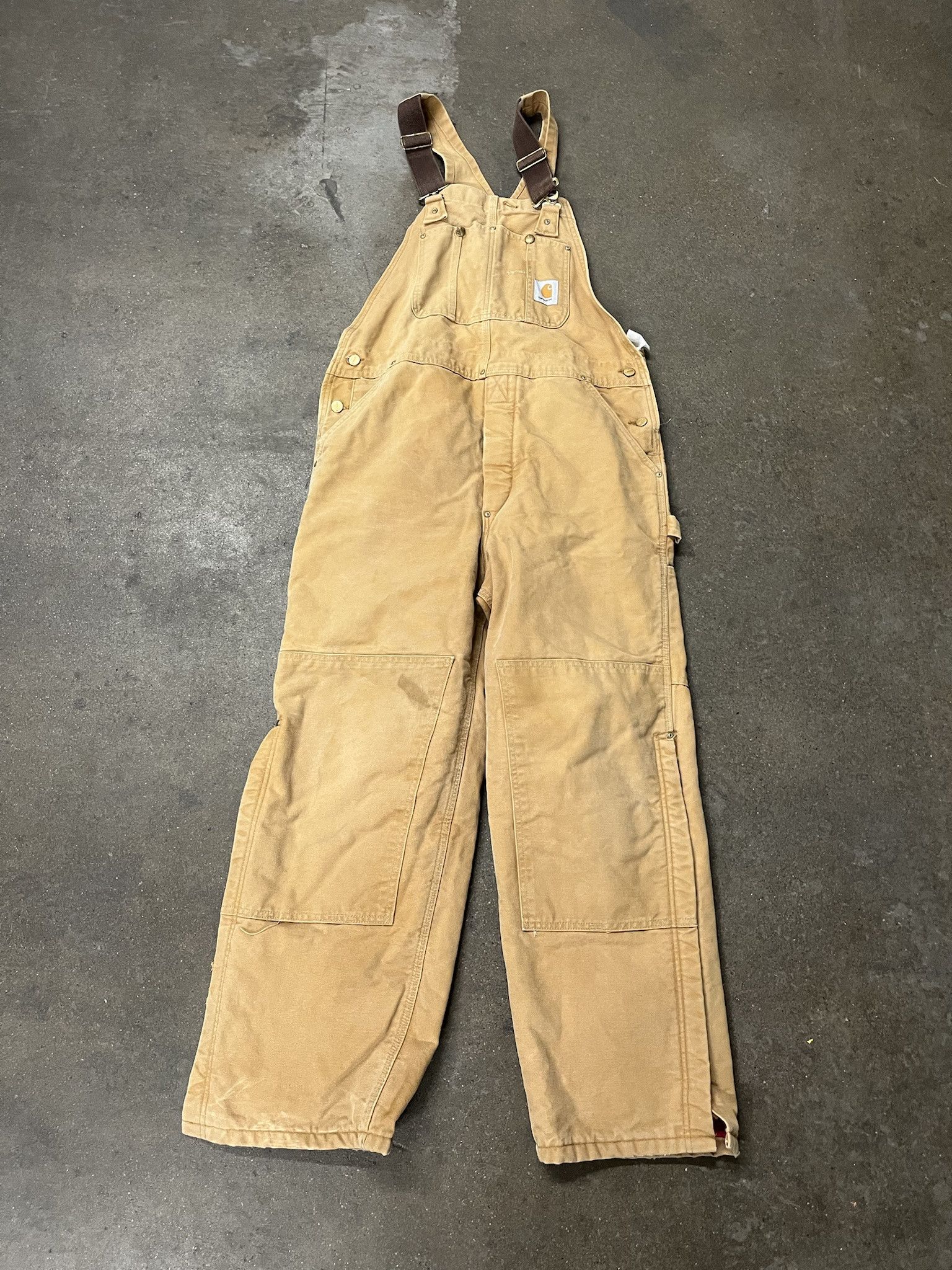 Vintage 1990s Carhartt Canvas Quilted Doubleknee Workwear Overalls Size L