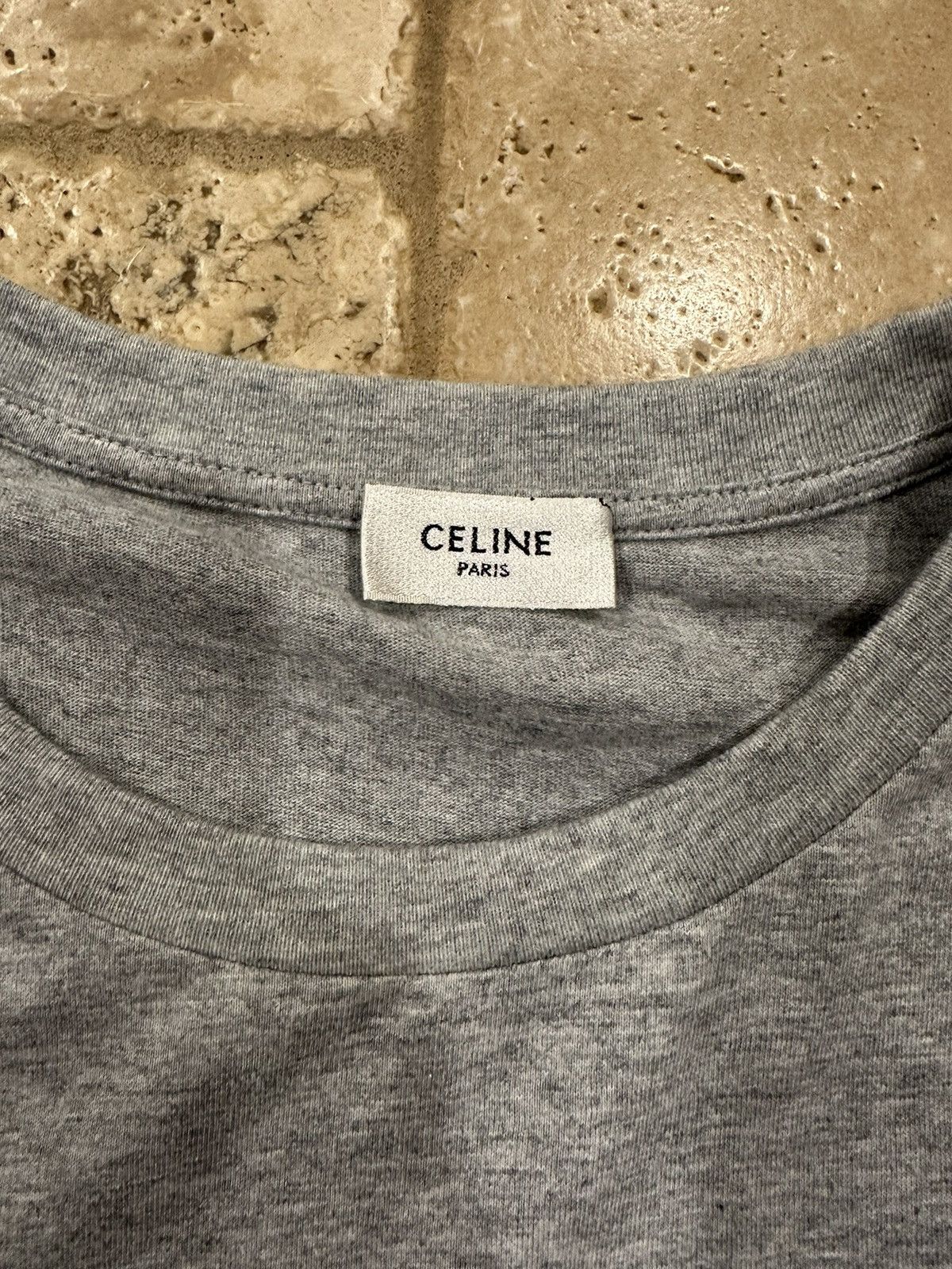 Celine × Hedi Slimane Celine Gradient Logo Print Grey Melange Loose T-Shirt Size US L / EU 52-54 / 3 - 7 Thumbnail