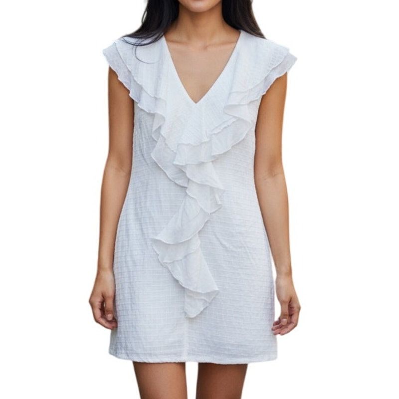 Other Tocca White Sleeveless Ruffled Front V-Neck Short Dress Size S / US 4 / IT 40 - 1 Thumbnail