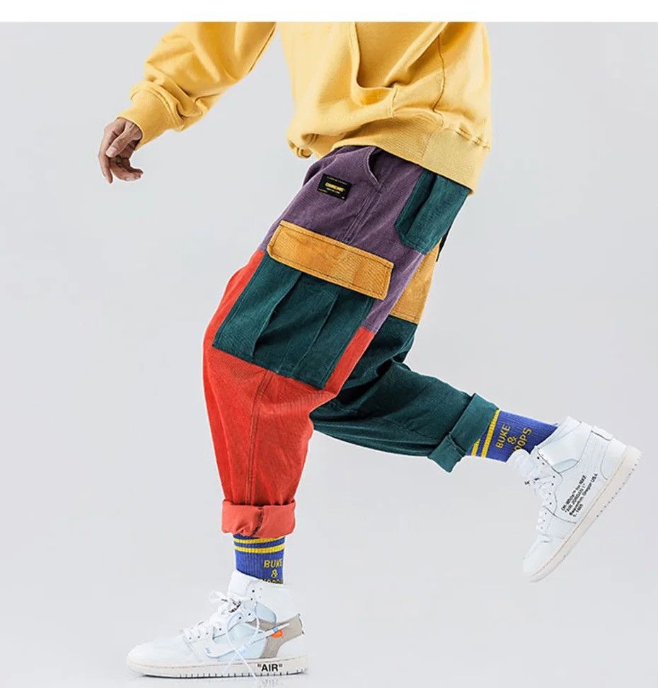 Japanese Brand Corduroy Casual Pants Men Colorful Harem Joggers Sweatpants Size US 33 - 6 Thumbnail